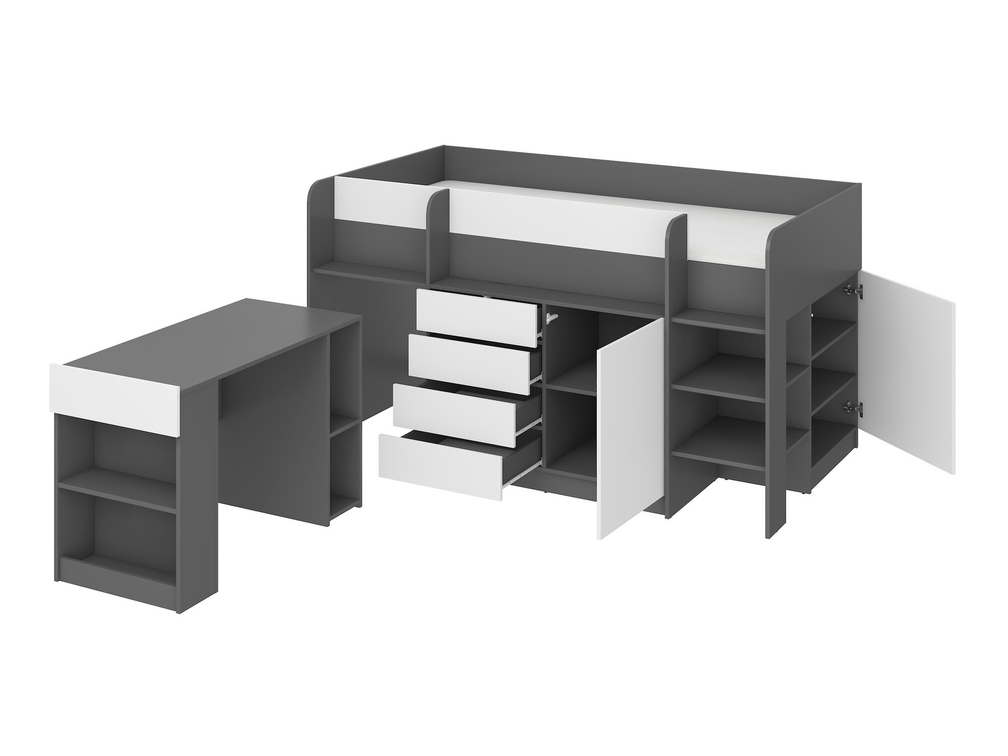 Krevet na platformi Gilroy 116 (Grafit + Bijela)