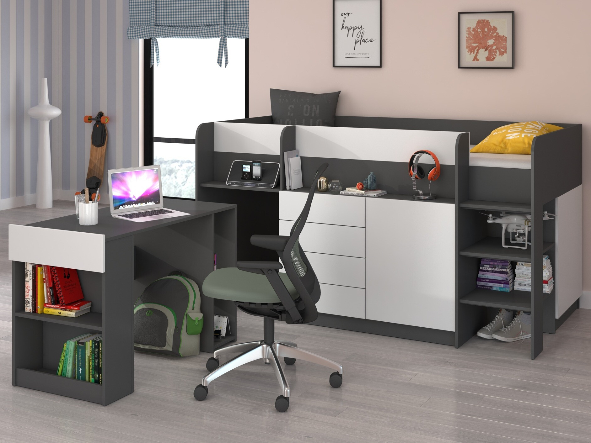 Krevet na platformi Gilroy 116 (Grafit + Bijela)