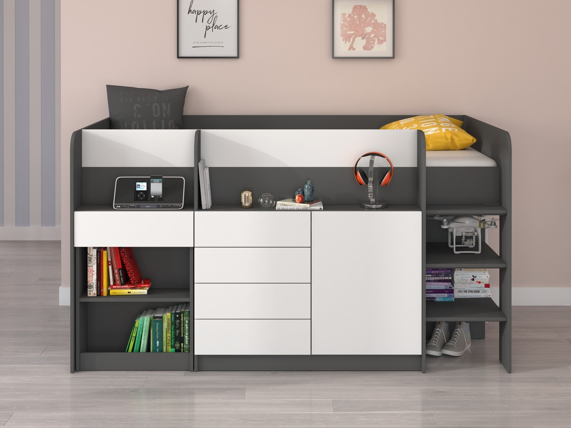 Krevet na platformi Gilroy 116 (Grafit + Bijela)