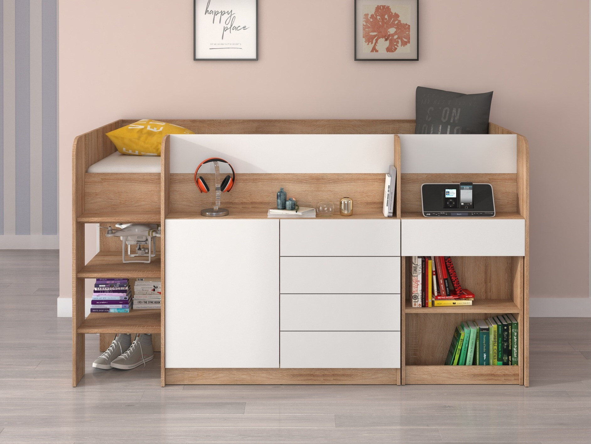 Krevet na platformi Gilroy 116 (Sonoma hrast + Bijela)