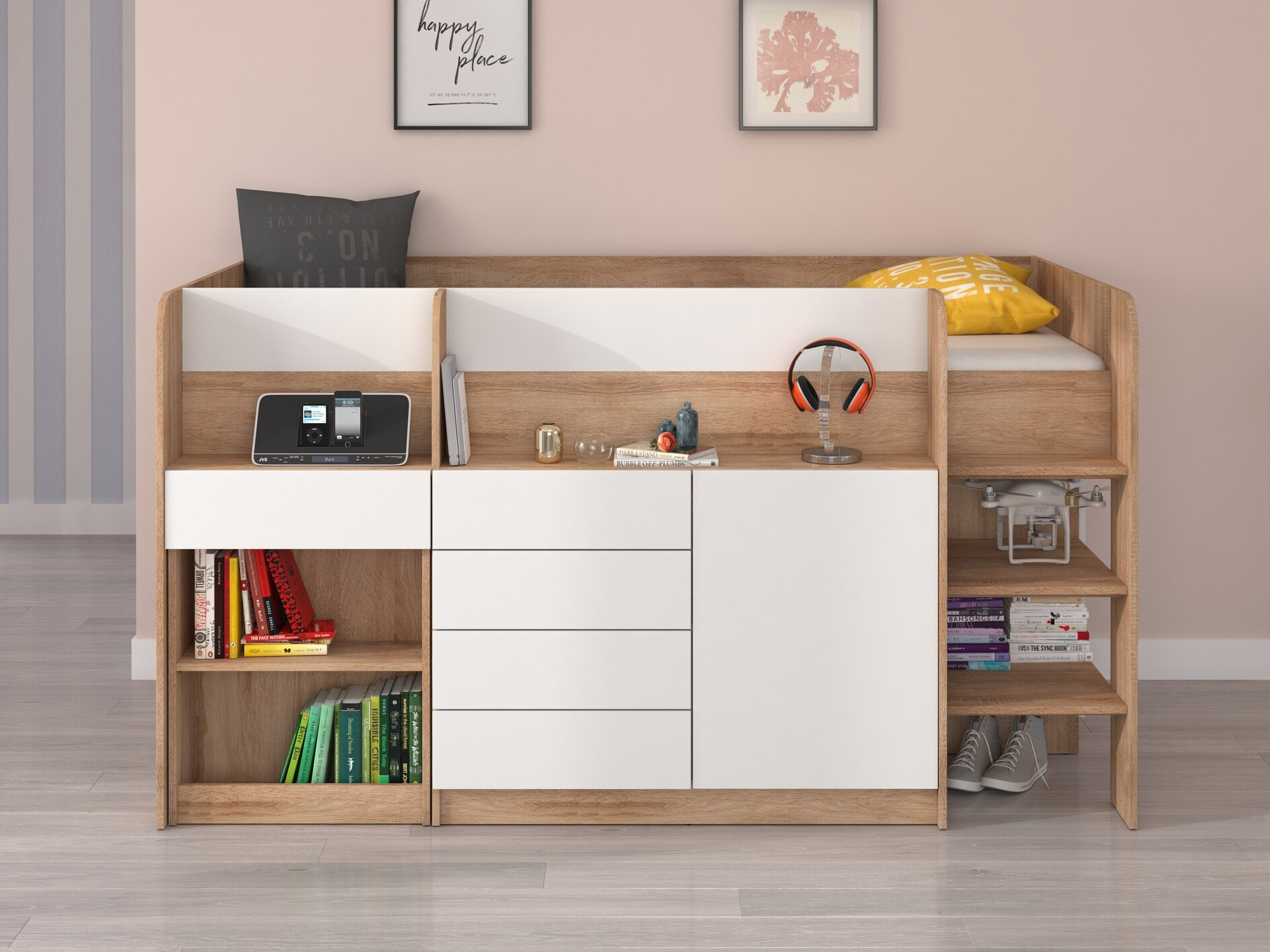 Krevet na platformi Gilroy 116 (Sonoma hrast + Bijela)