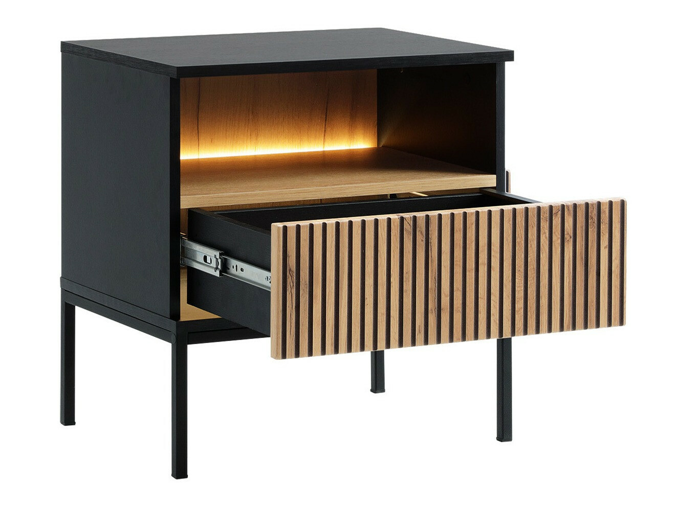 Noćni ormarić Soferi 110 (Crna + Hrast Wotan)