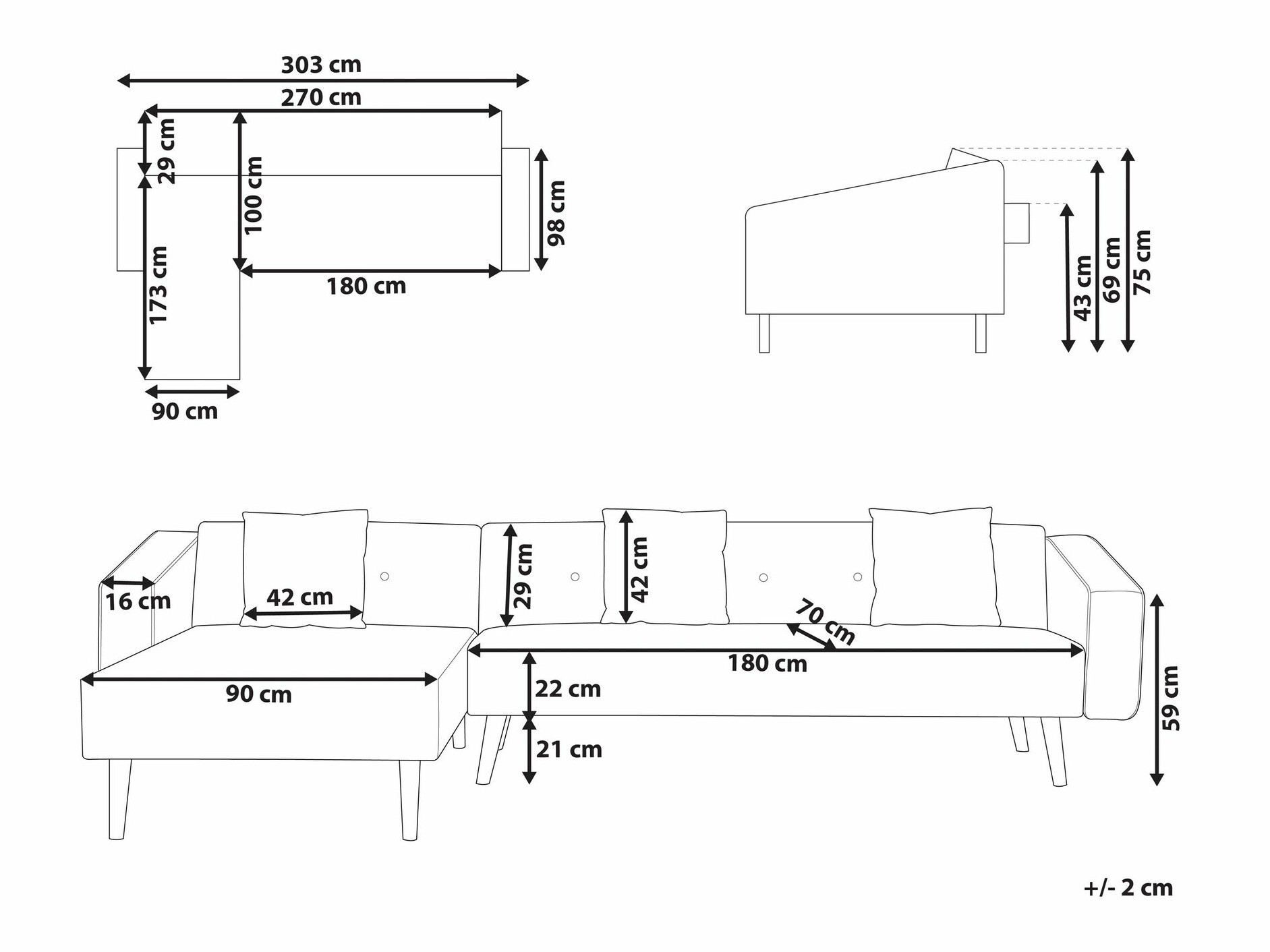 Kutna garnitura Berwyn 1645 (Crna)
