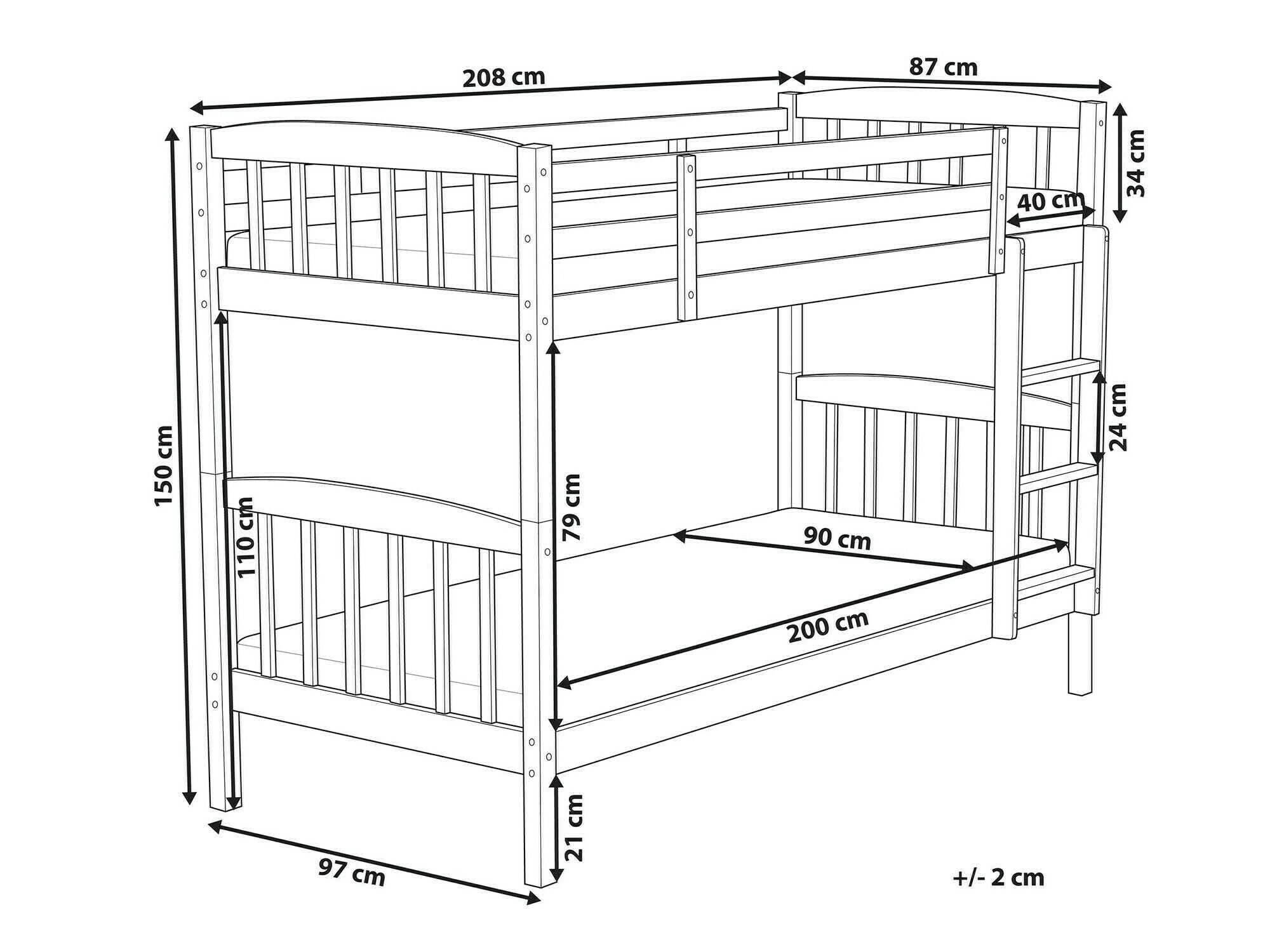 Dvokatan krevet Berwyn 1198 (Svijetlo drvo)
