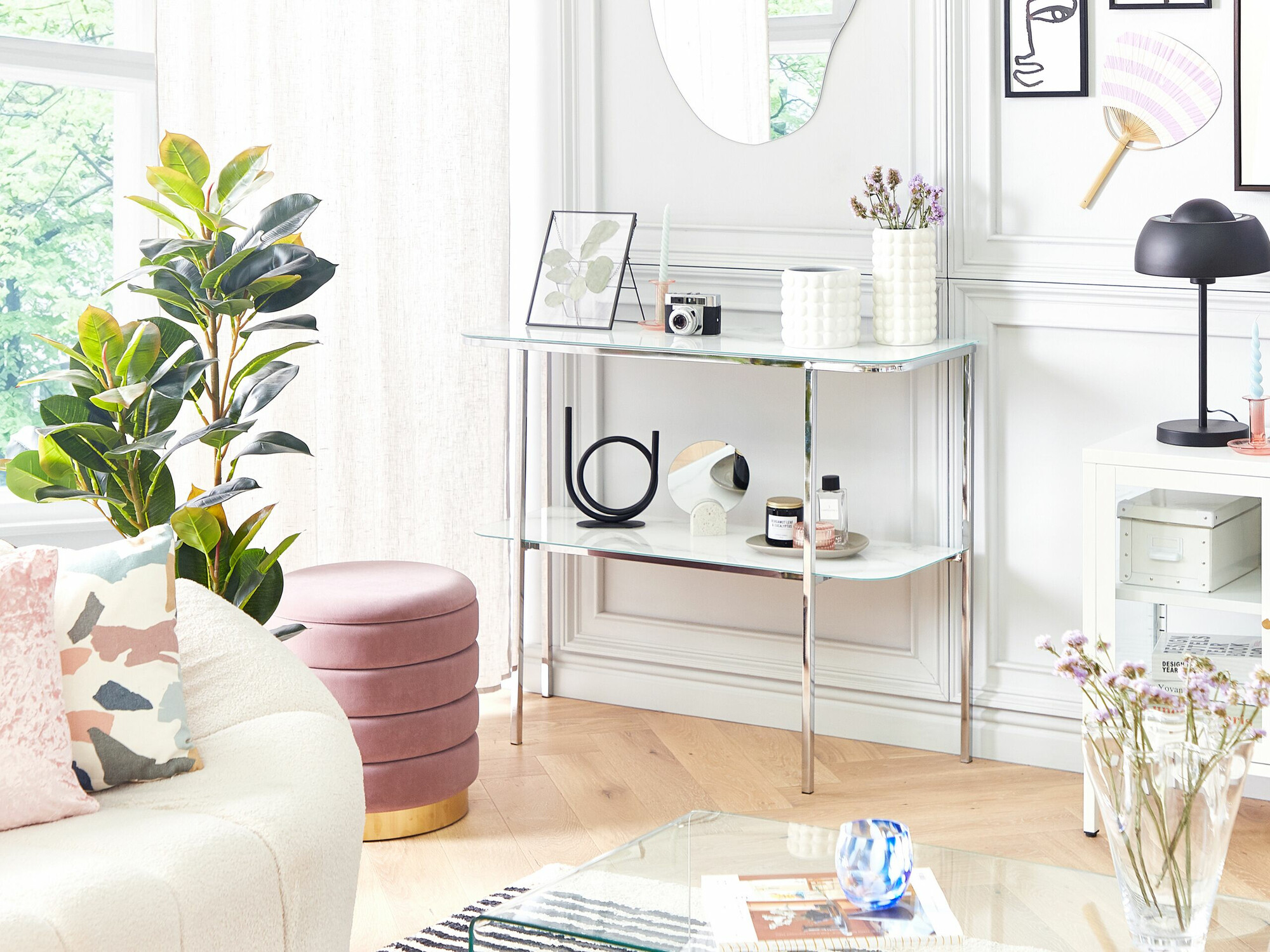 Konzolni stolić Berwyn 1669 (Srebrna + Bijeli mramor)