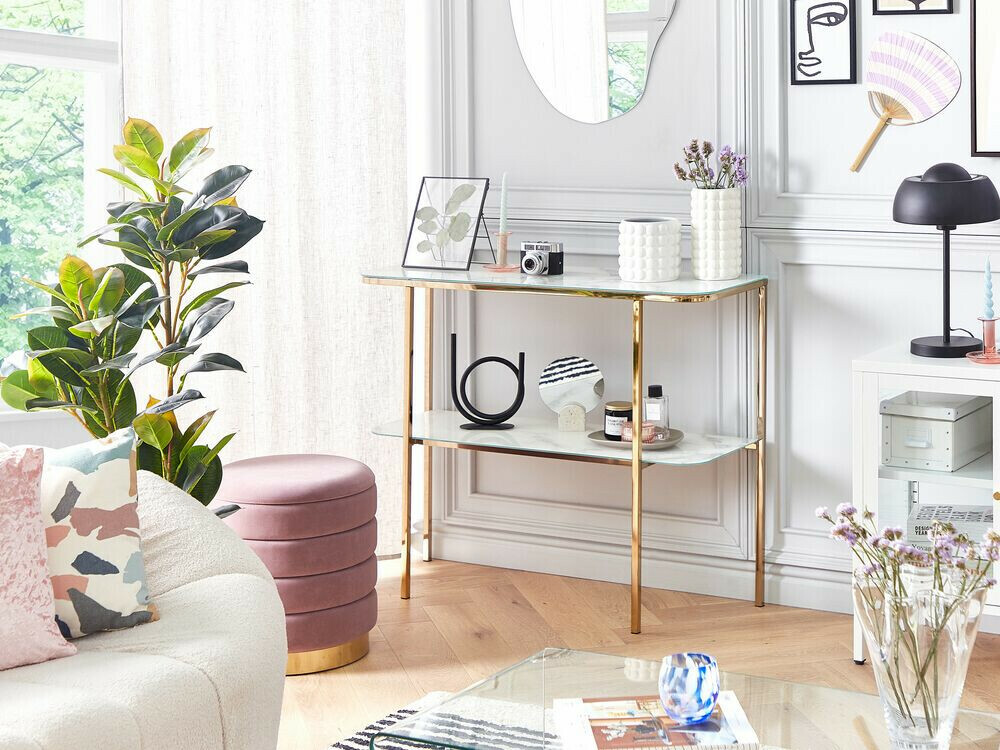 Konzolni stolić Berwyn 1669 (Zlatna + Bijeli mramor)