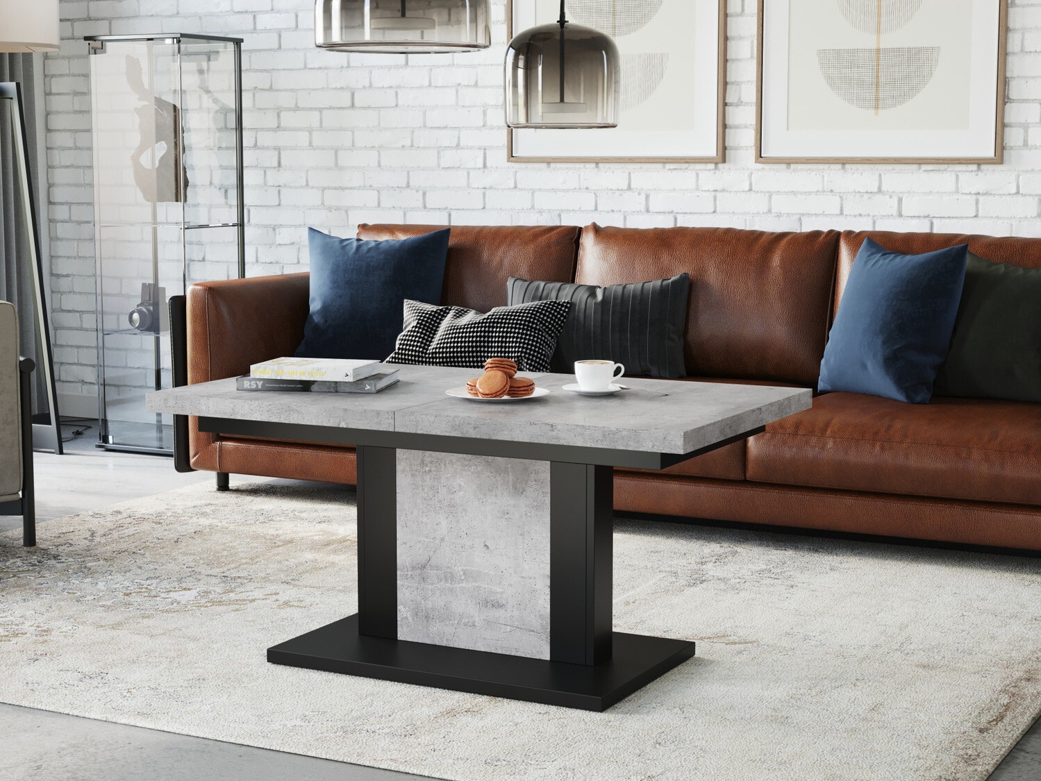 Transformirajući stolić za kavu Glendale 103 (Boja betona + Crna)