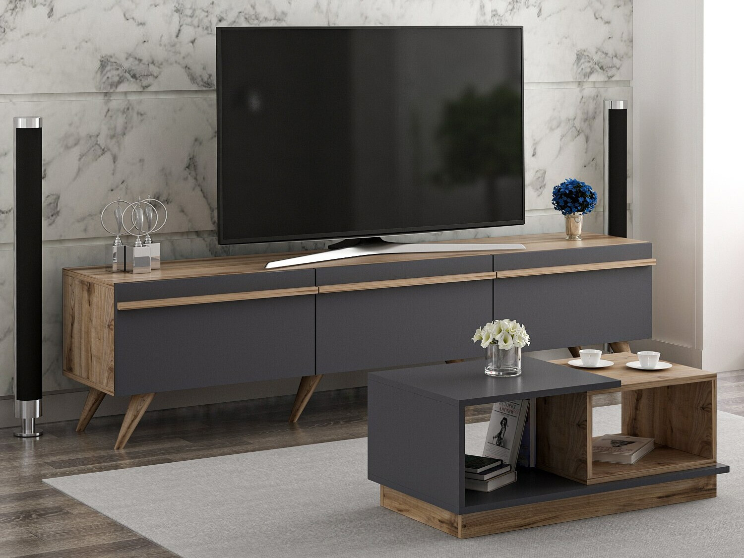 Set za dnevni boravak Kailua 1705 (Antracit + Hrast)