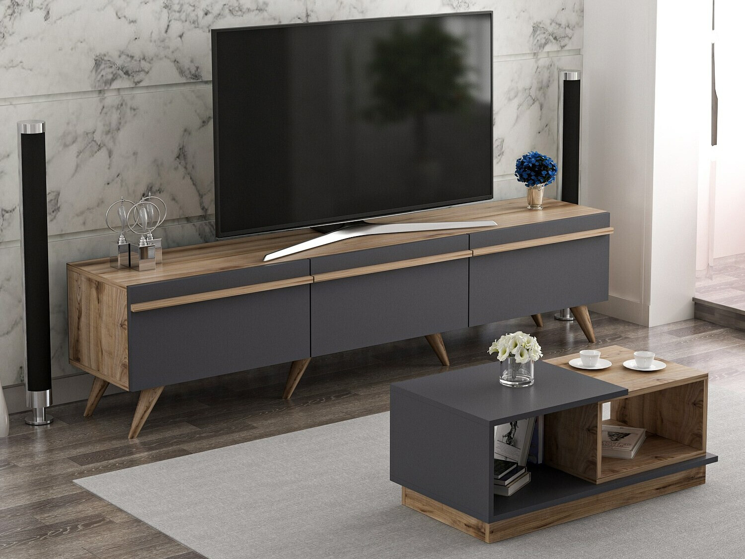 Set za dnevni boravak Kailua 1705 (Antracit + Hrast)