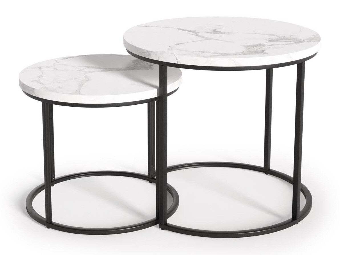 Set stolića za kavu Houston 951 (Bijeli mramor + Crna)
