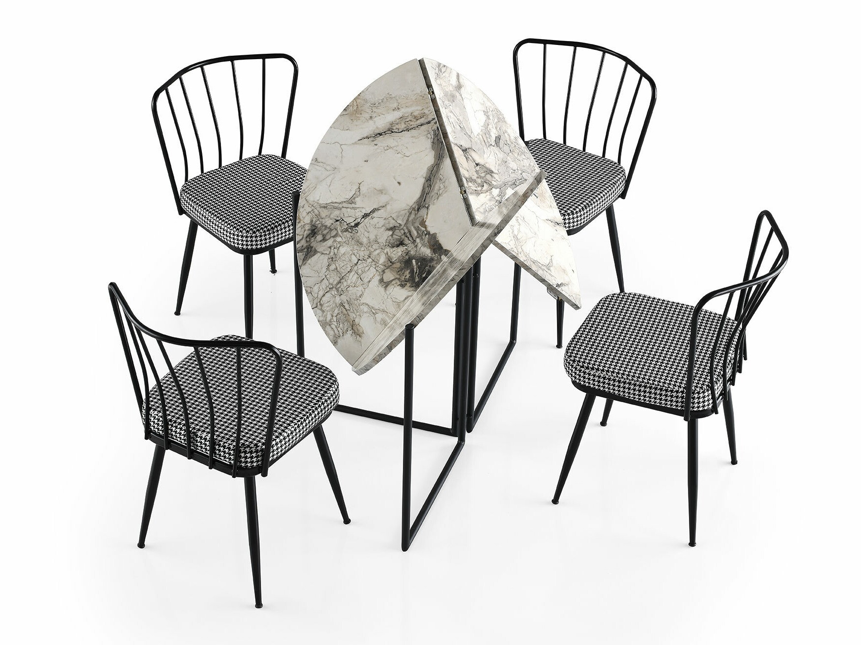 Sklopivi stol Kailua 424 (Bijeli mramor + Crna)