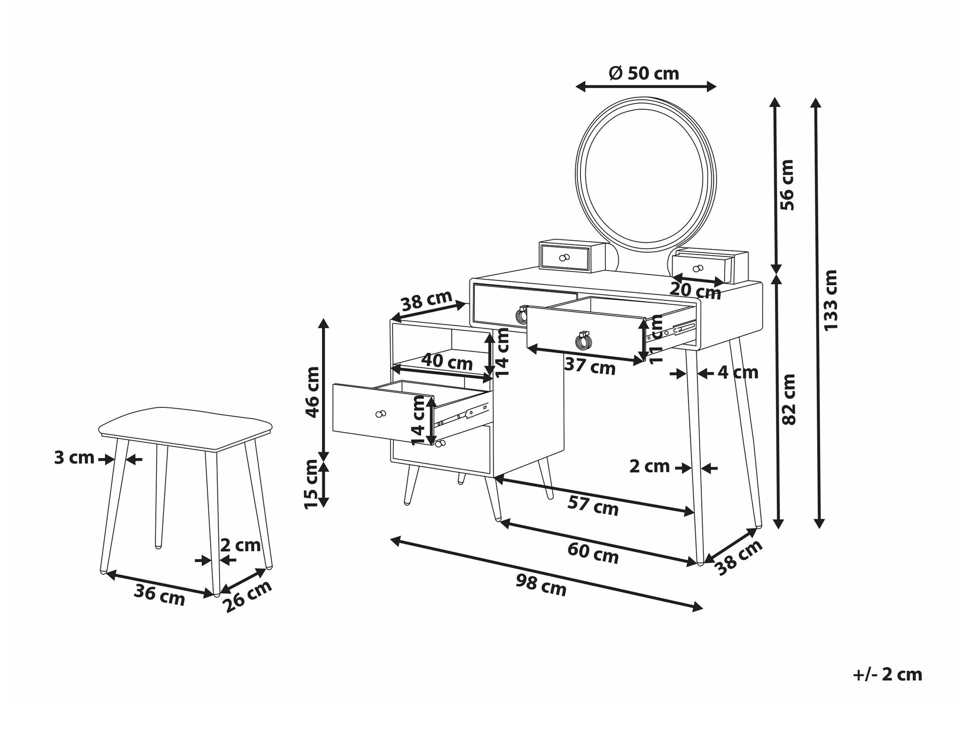 Toaletni stolić Berwyn 1731 (Bijela + Zlatna)