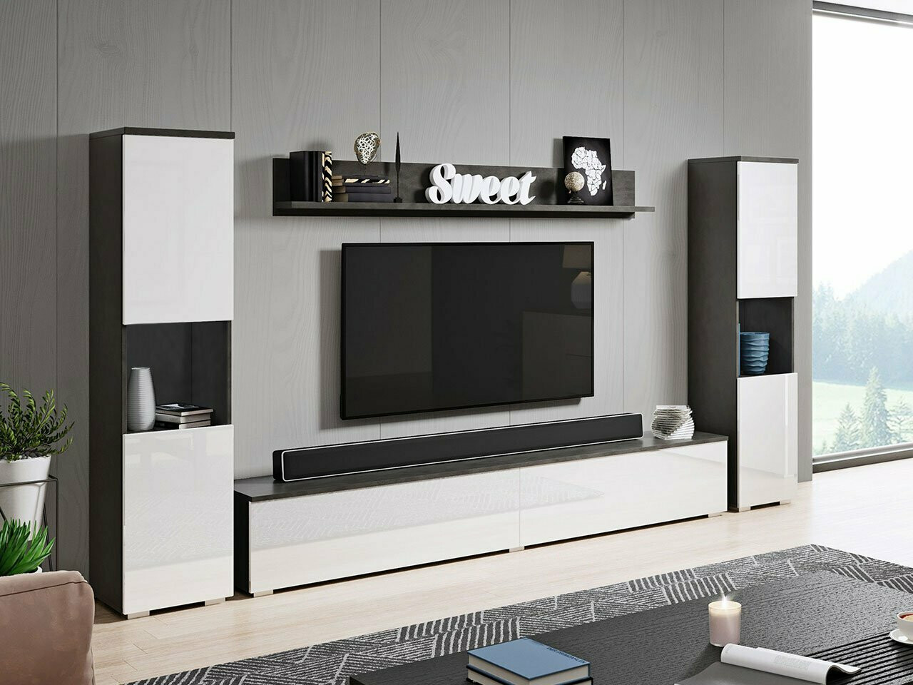 Set za dnevni boravak Sarasota 131 (Tamno siva + Sjajno bijela)