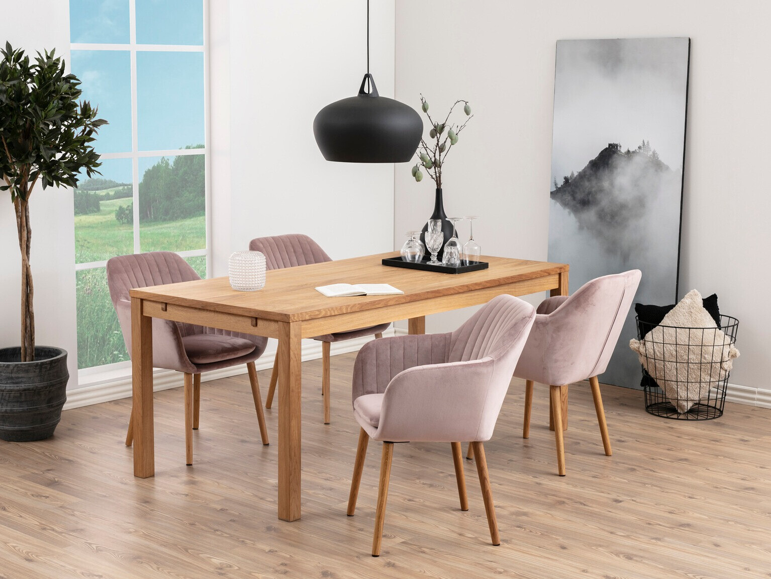 Blagovaonski set Norsica Daltea 114 (Zagasito ružičasta + Svijetlo drvo)