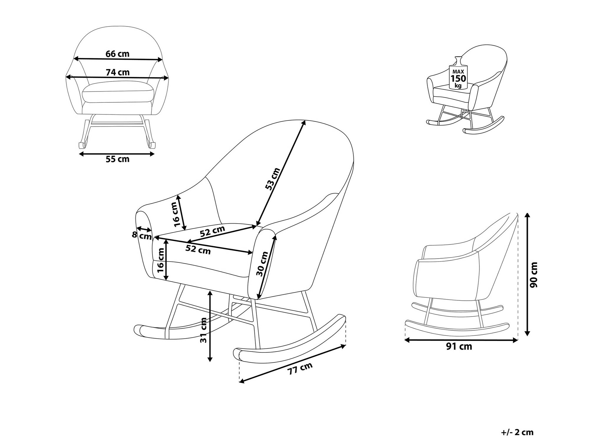 Stolica za ljuljanje Berwyn 1216 (Svijetlo siva)