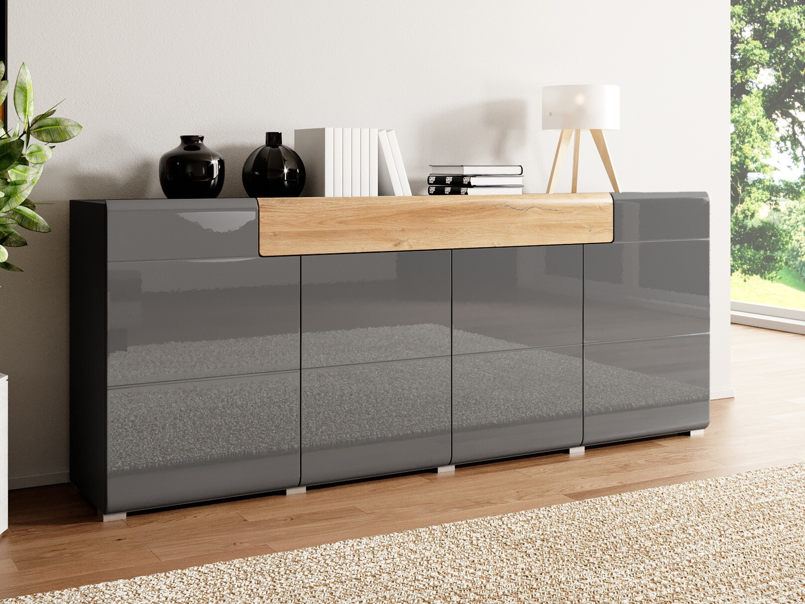 Komoda Torsone 102 (Antracit + Gloss antracit + Hrast Grandson)