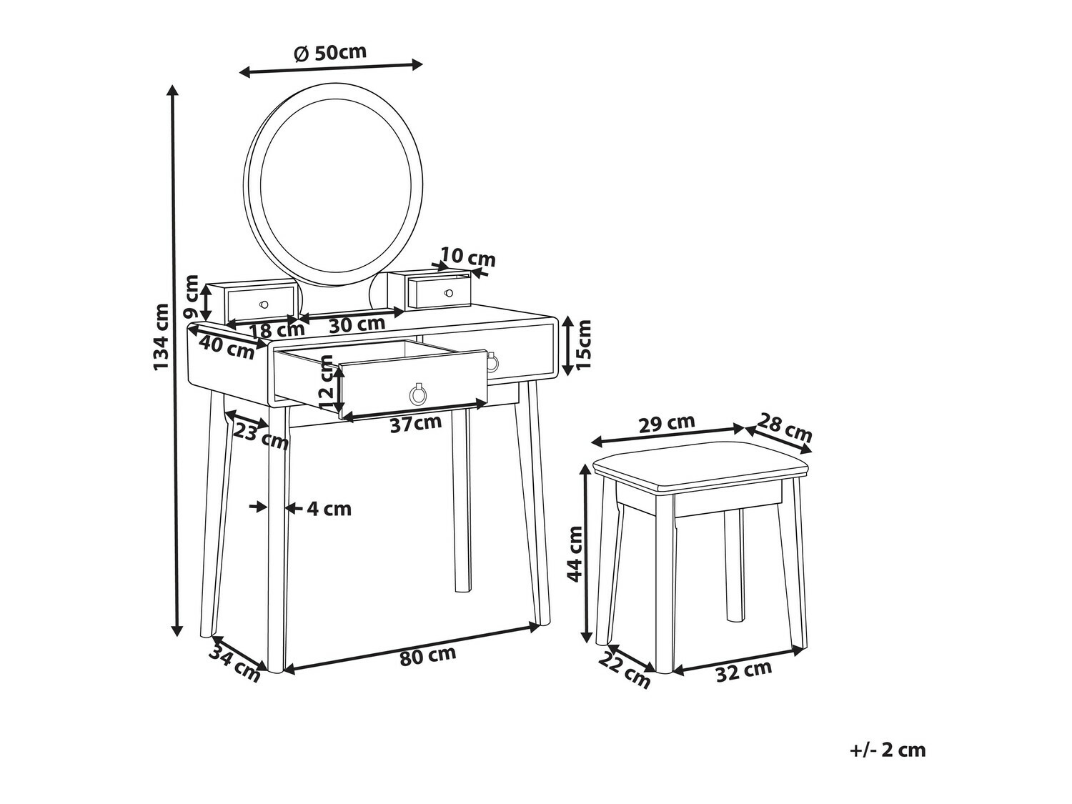 Toaletni stolić Berwyn 830 (Siva + Zlatna)