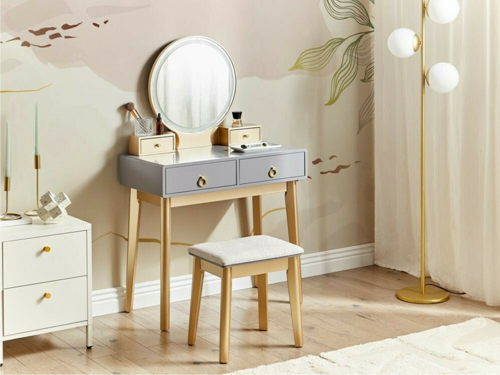 Toaletni stolić Berwyn 830 (Siva + Zlatna)