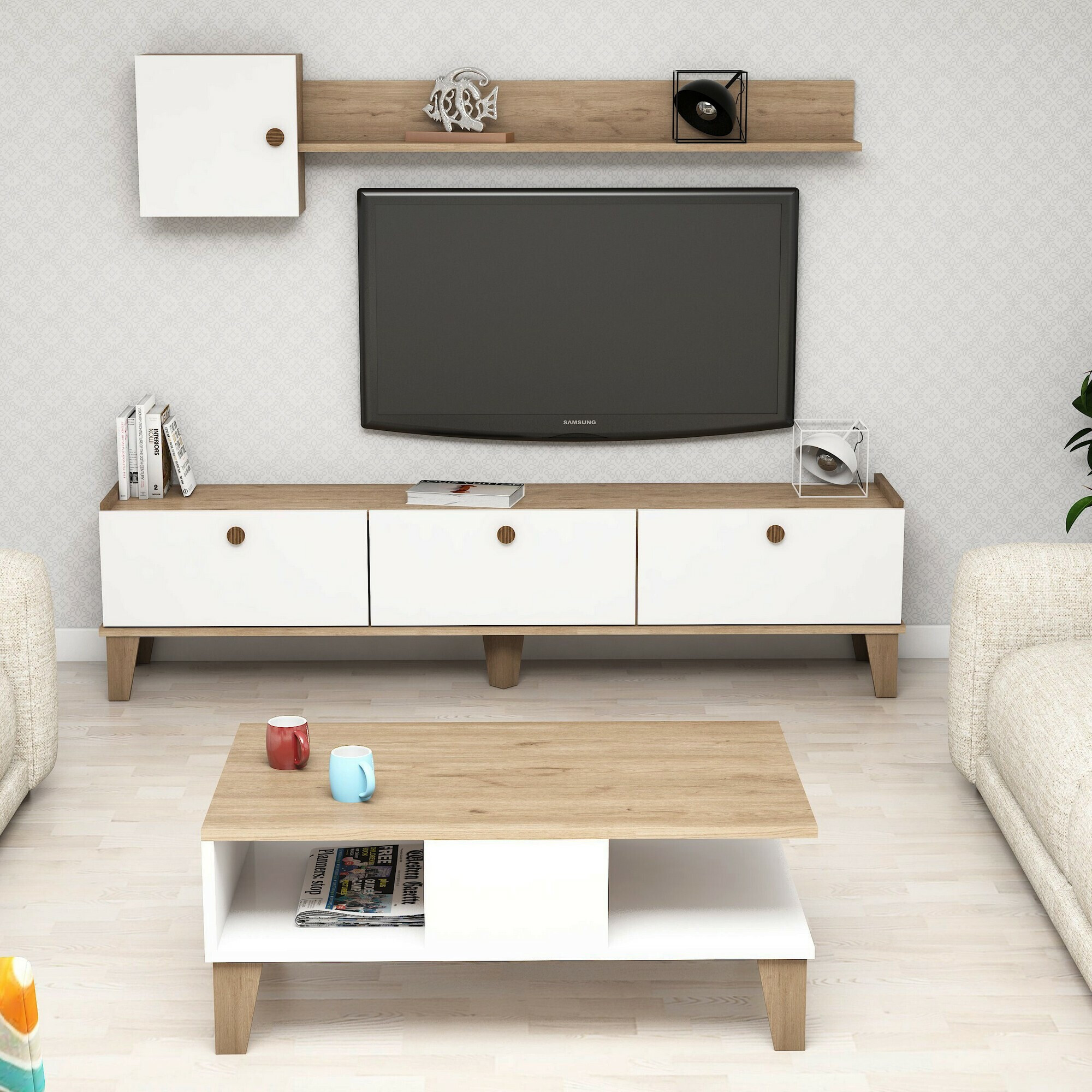 Set za dnevni boravak Kailua 723 (Hrast + Bijela)
