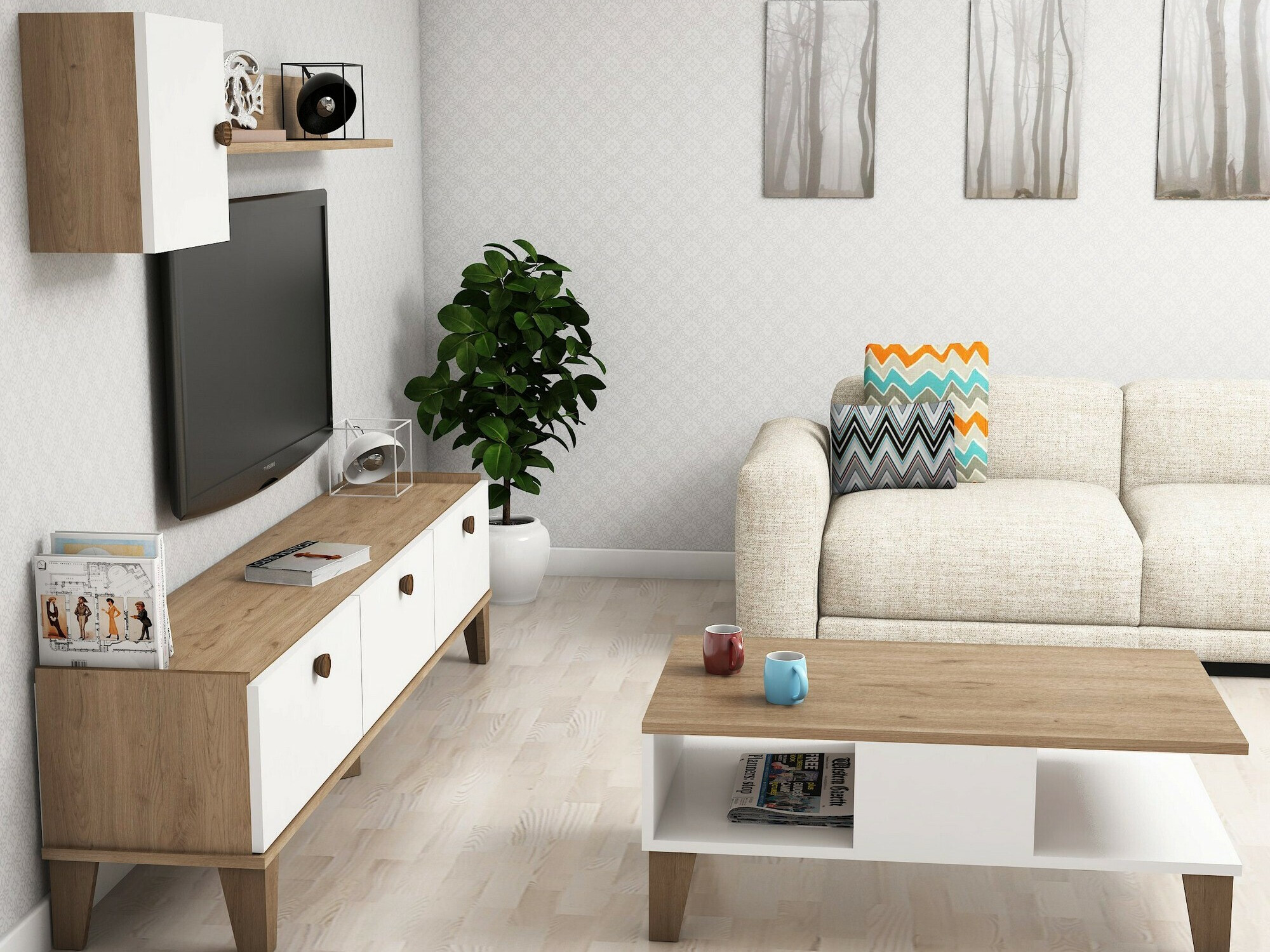 Set za dnevni boravak Kailua 723 (Hrast + Bijela)
