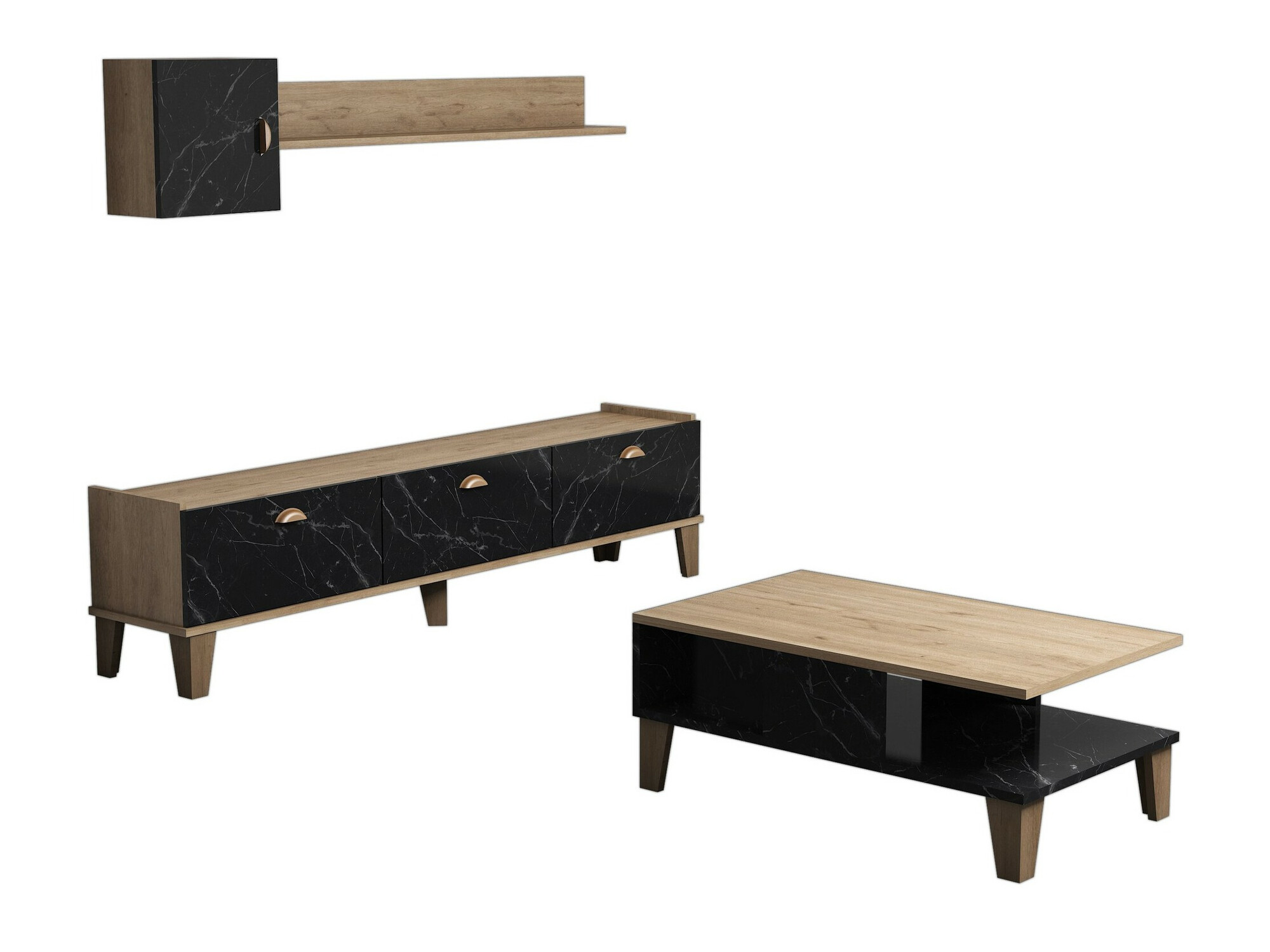 Set za dnevni boravak Kailua 723 (Hrast + Crni mramor)