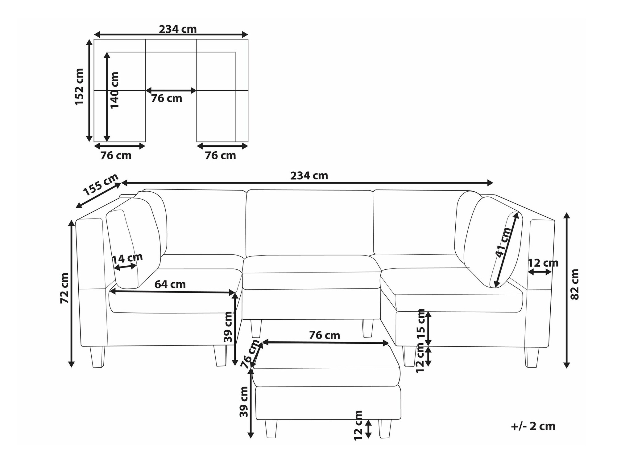 Modularna kutna garnitura Elbmeli 104 (Smeđa)