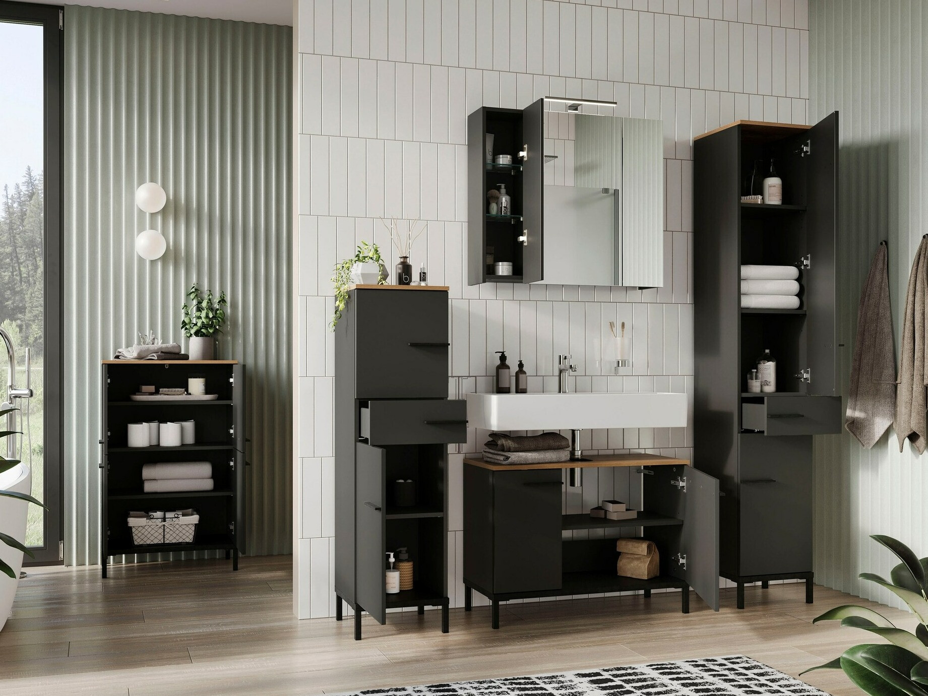 Kupaonski namještaj Ruvlevu 104 (Grafit + Navarra hrast)