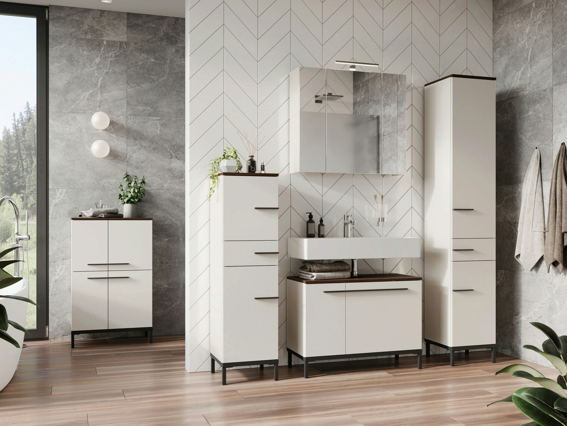 Kupaonski namještaj Ruvlevu 104 (Svijetlo siva + Orah)