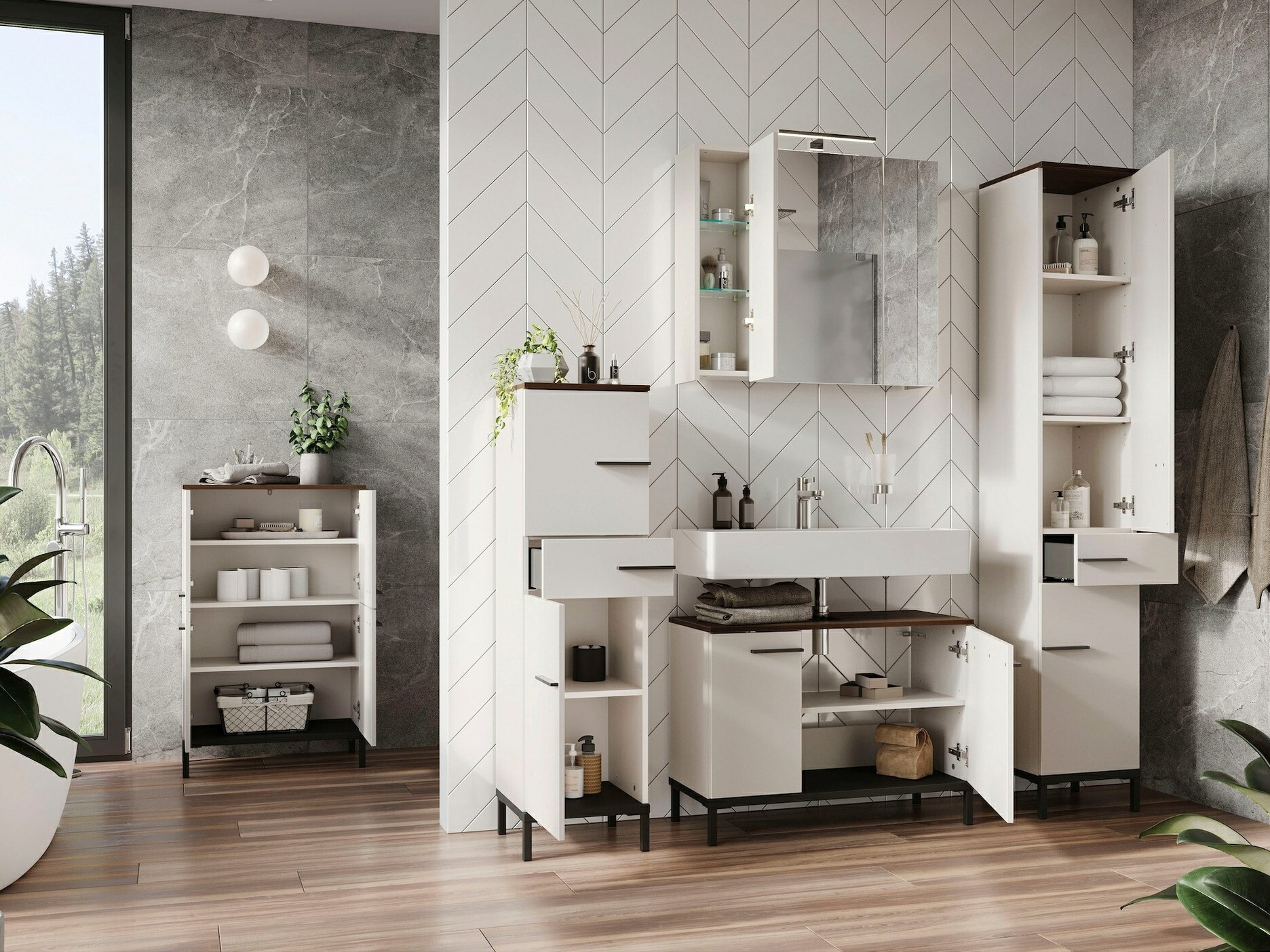 Kupaonski namještaj Ruvlevu 104 (Svijetlo siva + Orah)