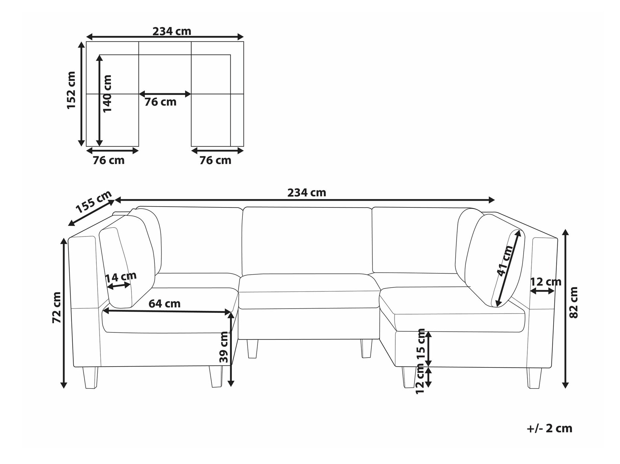 Modularna kutna garnitura Elbmeli 104 (Crna)