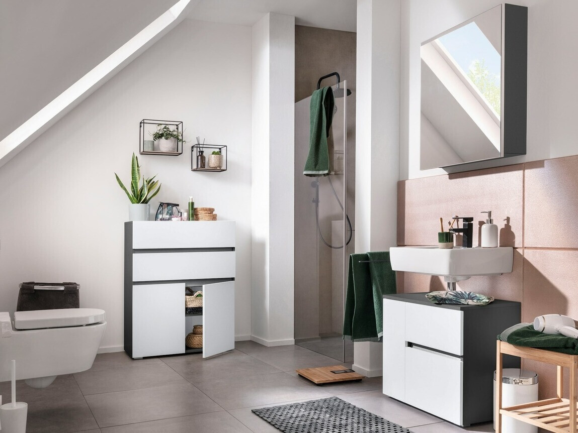 Samostojeći kupaonski ormarić Soncamu 101 (Bijela + Antracit)