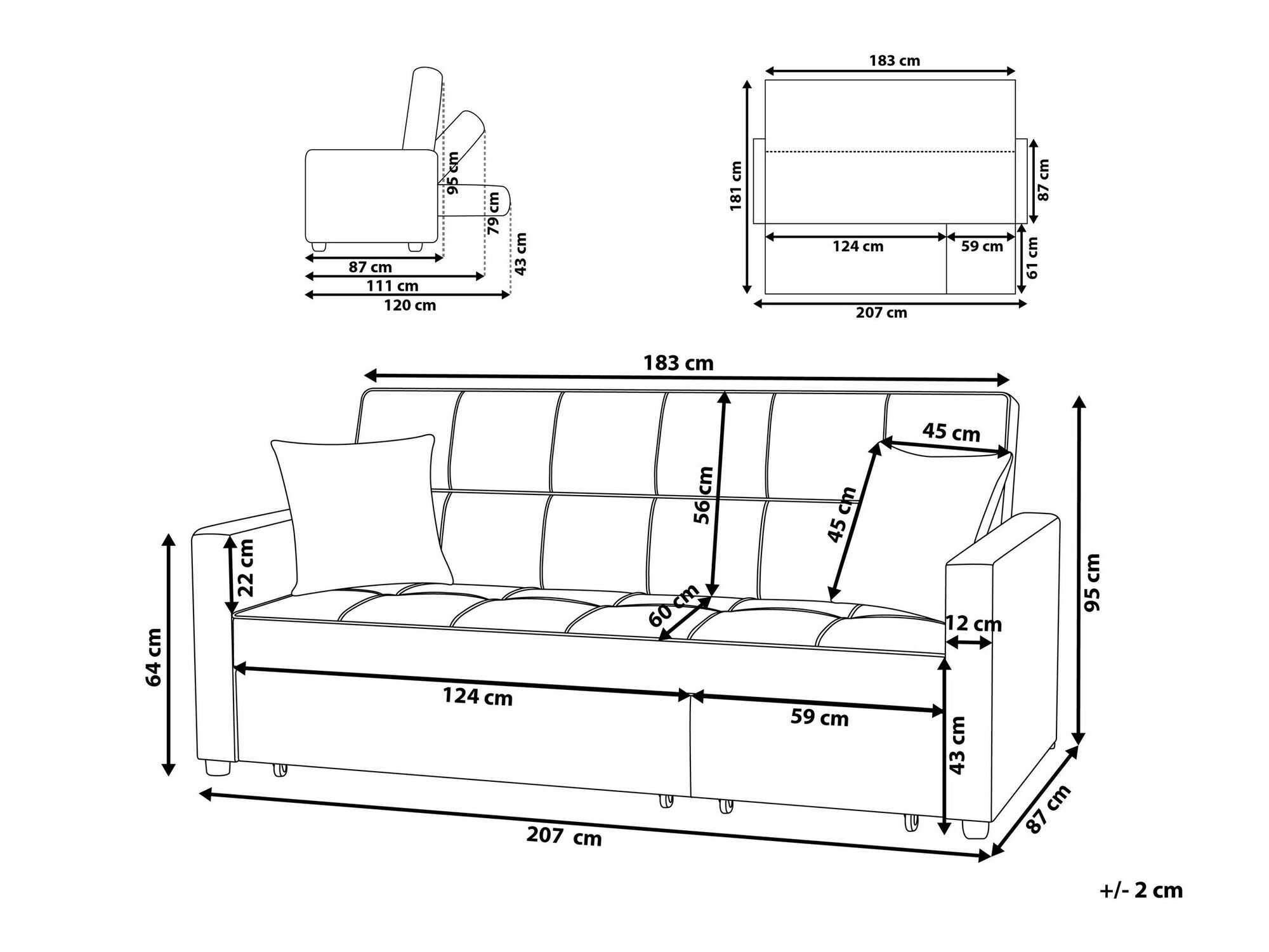 Kauč na razvlačenje Berwyn 1774 (Bež)