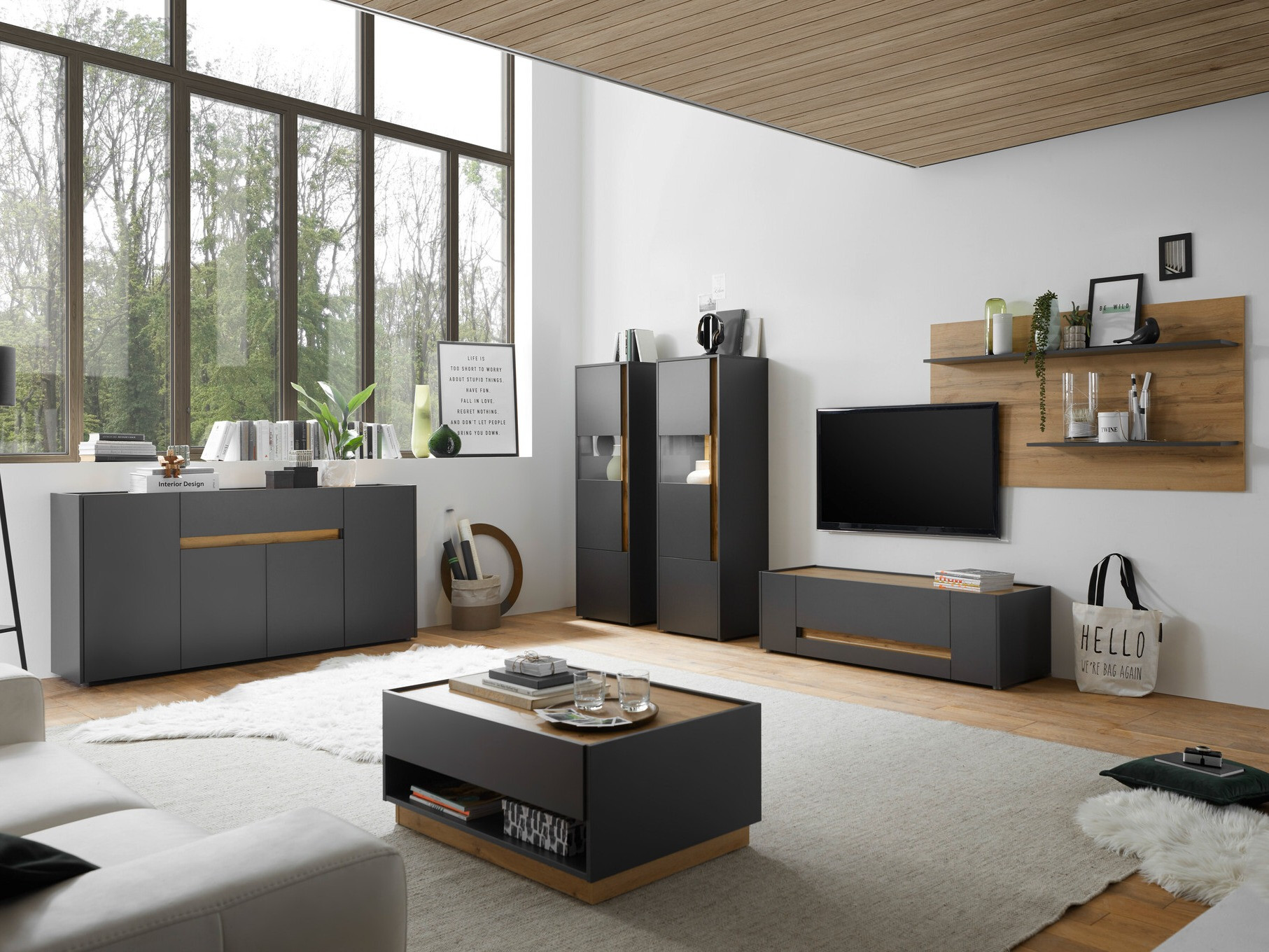 Polica Elbsori 102 (Antracit + Hrast Wotan)