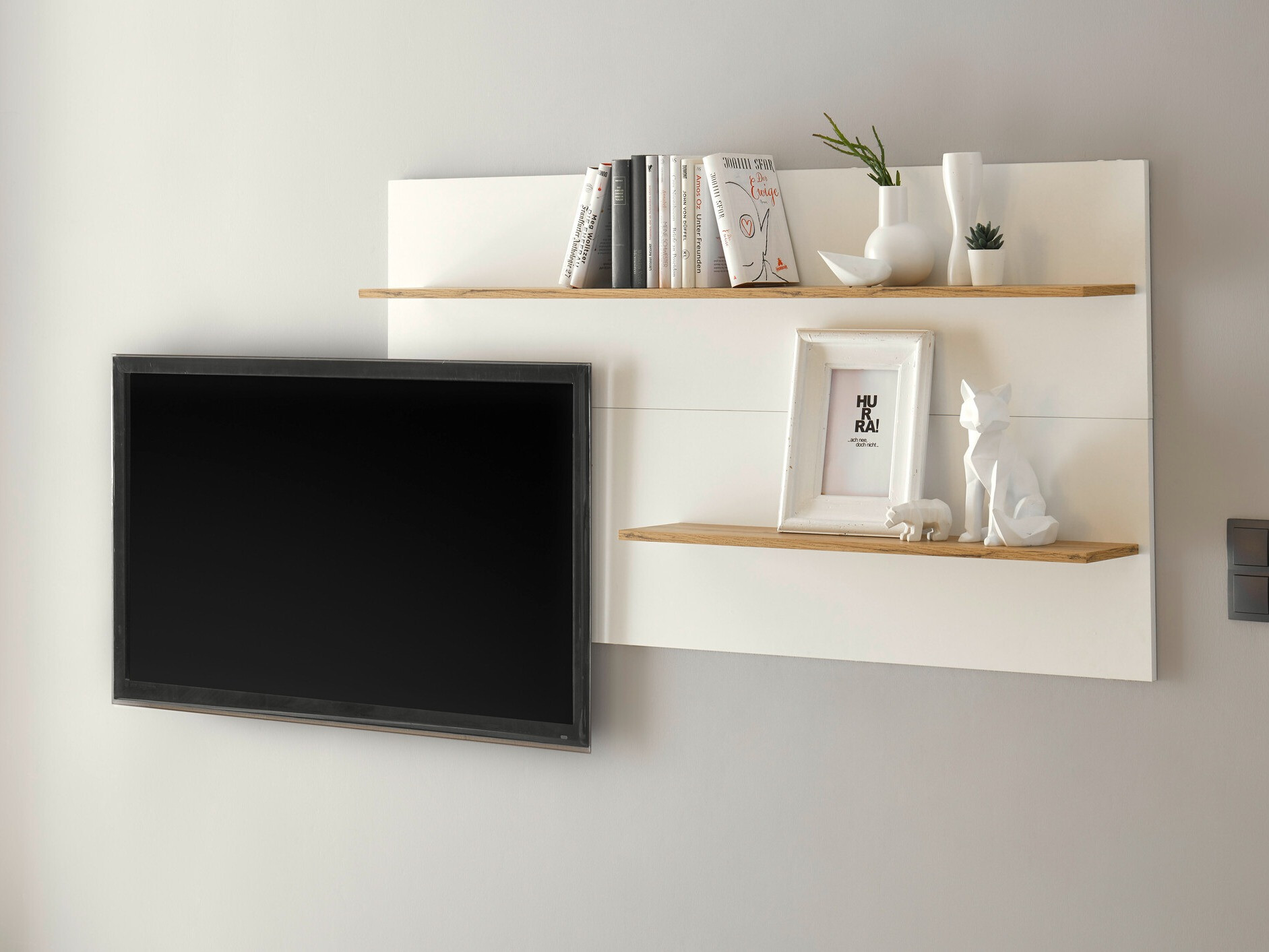 Zidna polica Elbsori 112 (Bijela + Hrast Wotan)