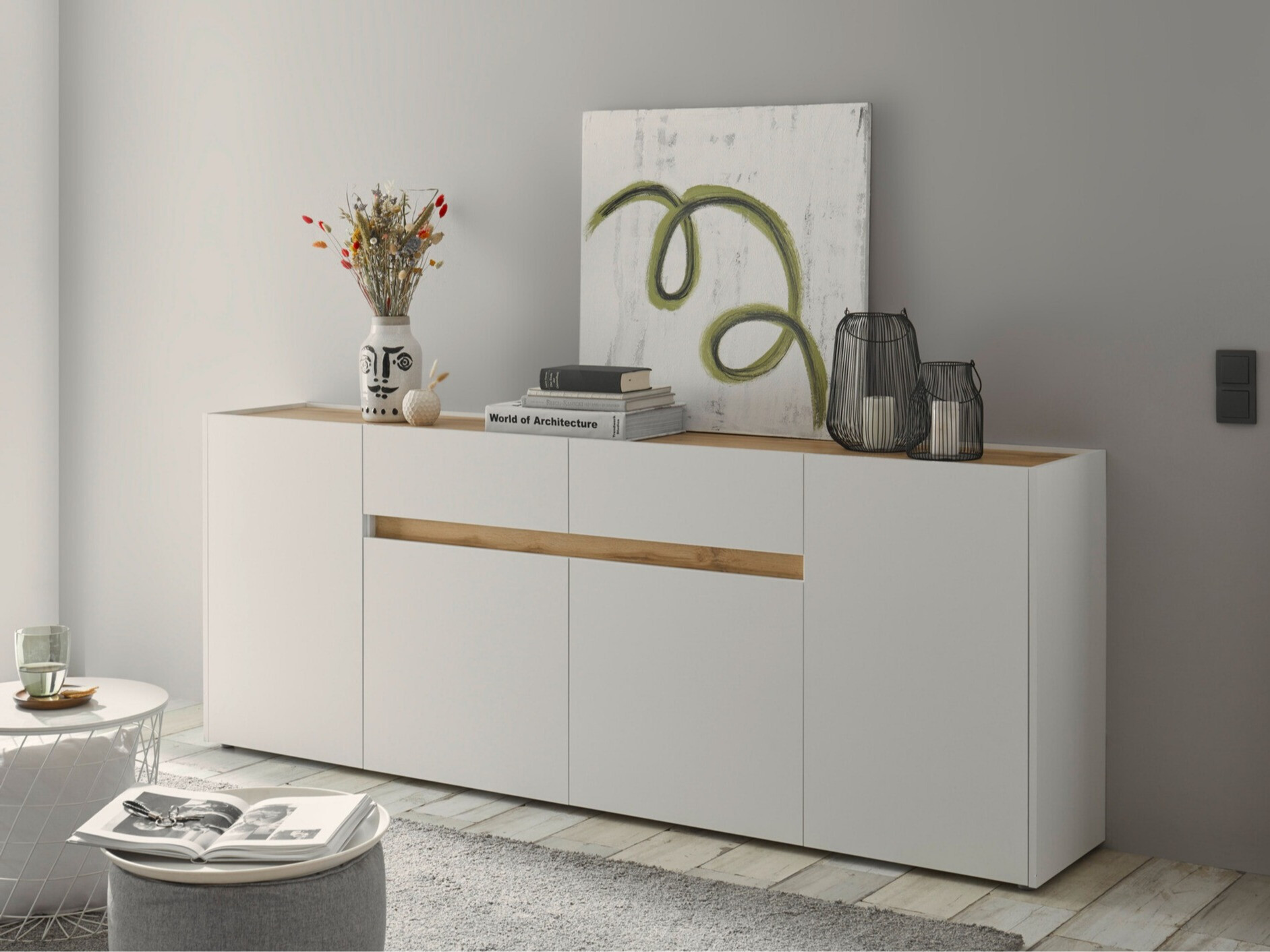 Komoda Elbsori 118 (Bijela + Hrast Wotan)