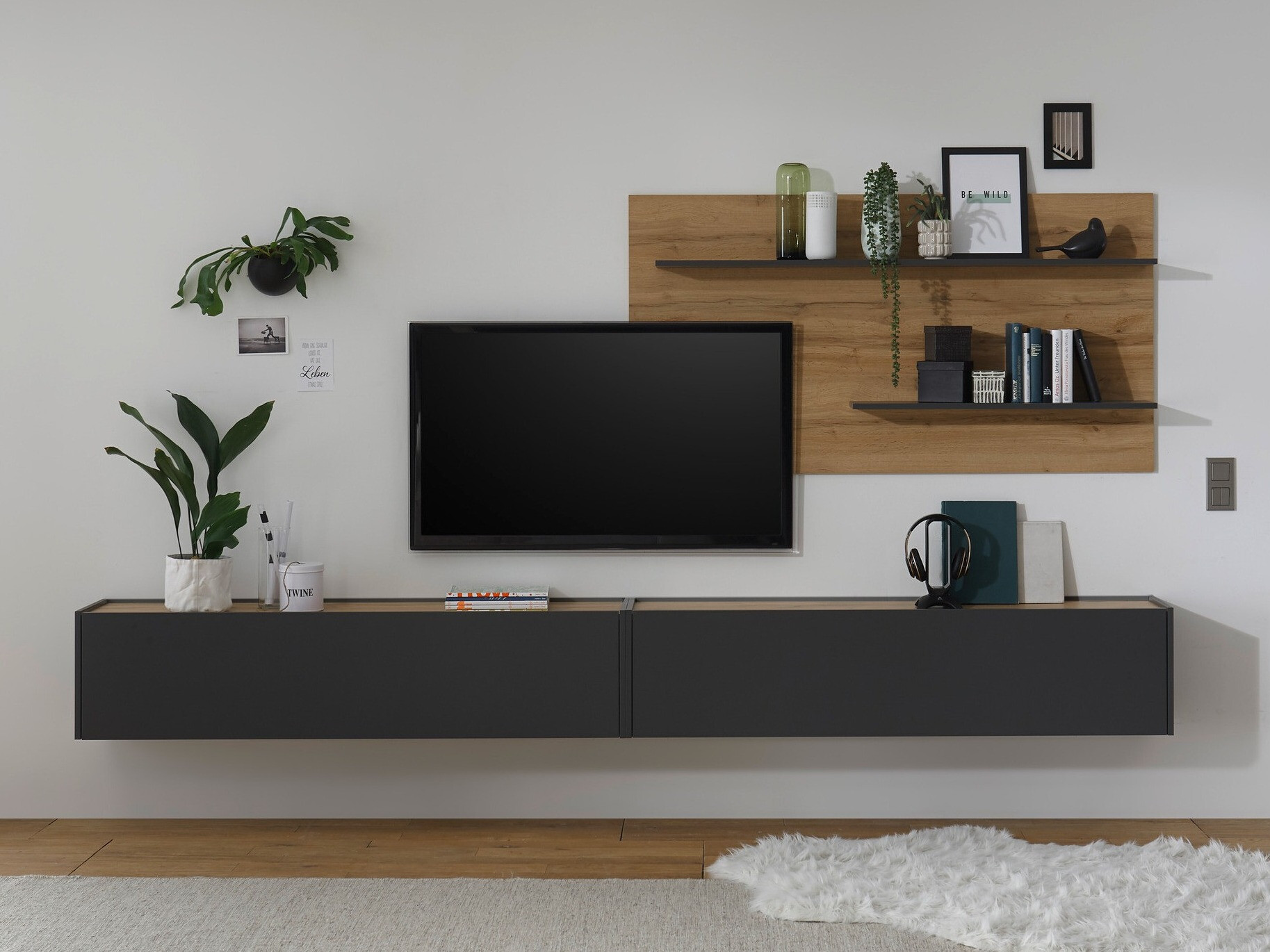 Set za dnevni boravak Elbsori 120 (Antracit + Hrast Wotan)