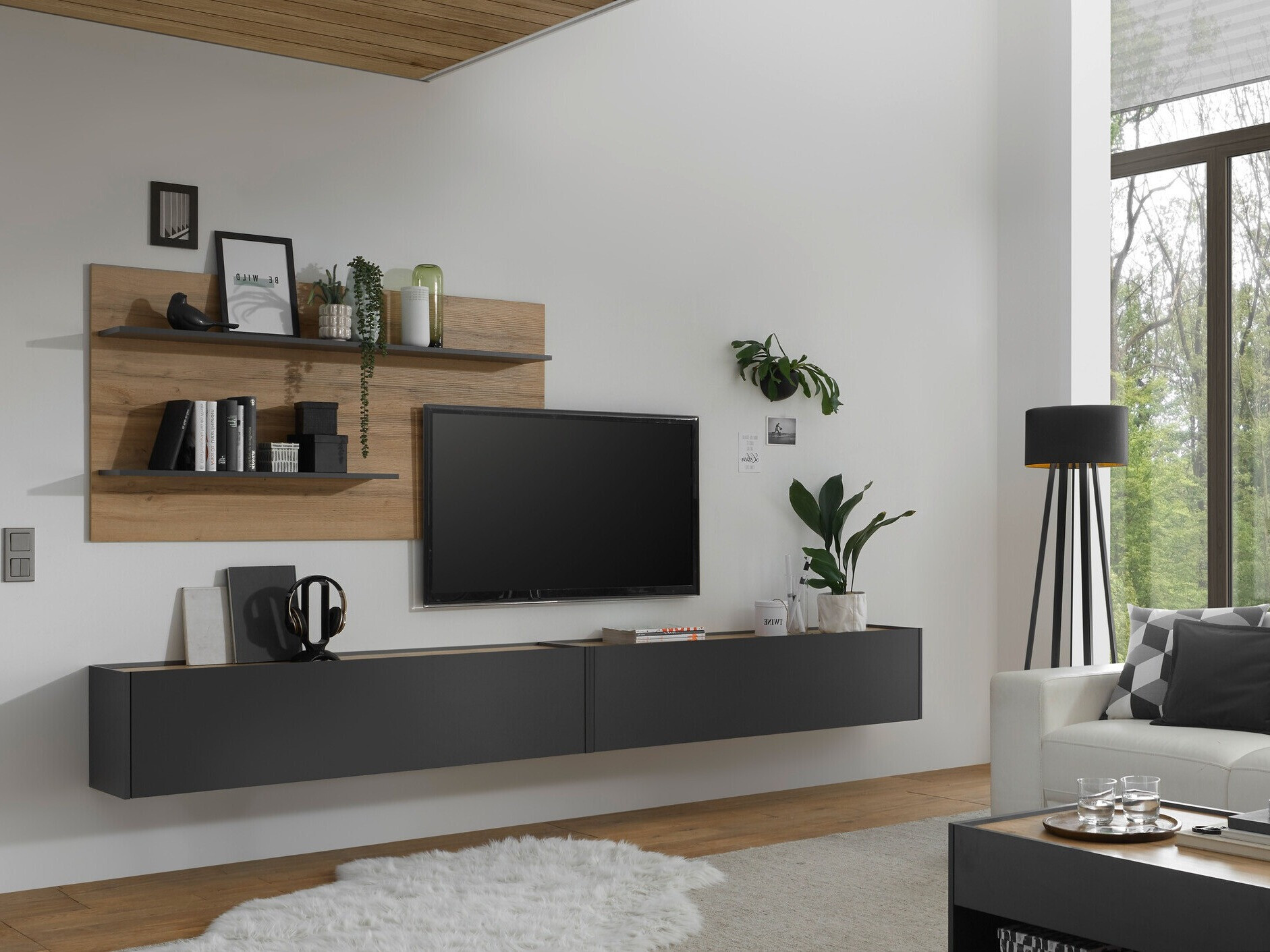 Set za dnevni boravak Elbsori 120 (Antracit + Hrast Wotan)