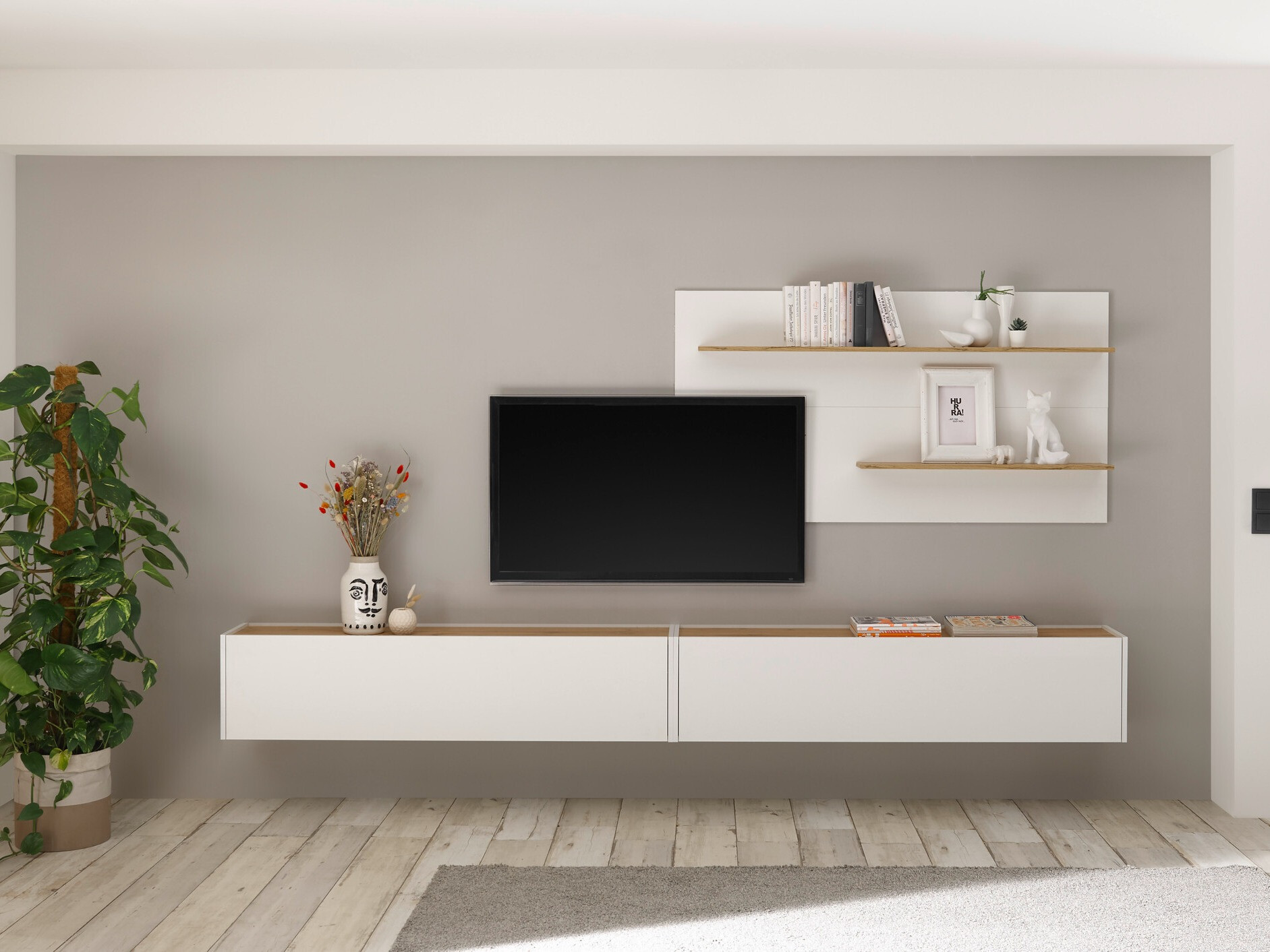 Set za dnevni boravak Elbsori 120 (Bijela + Hrast Wotan)