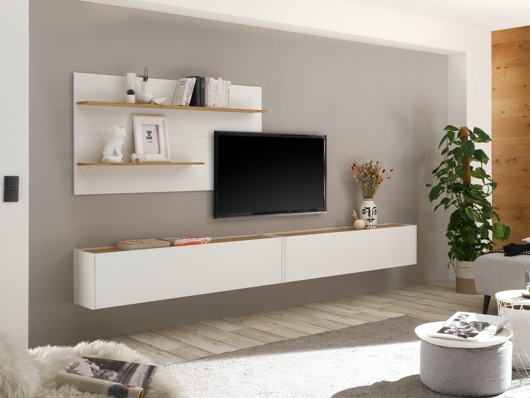 Set za dnevni boravak Elbsori 120 (Bijela + Hrast Wotan)