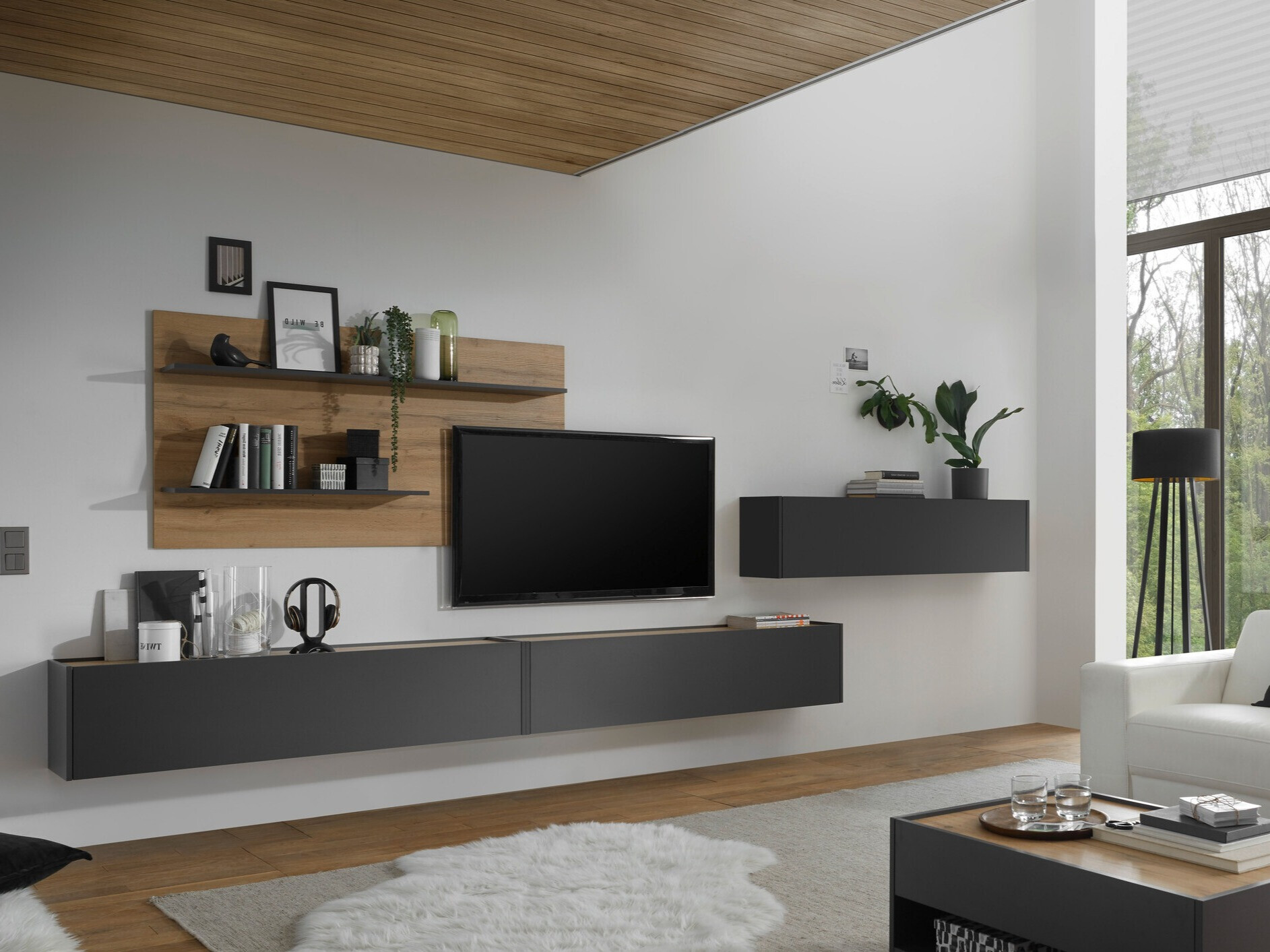 Set za dnevni boravak Elbsori 121 (Antracit + Hrast Wotan)