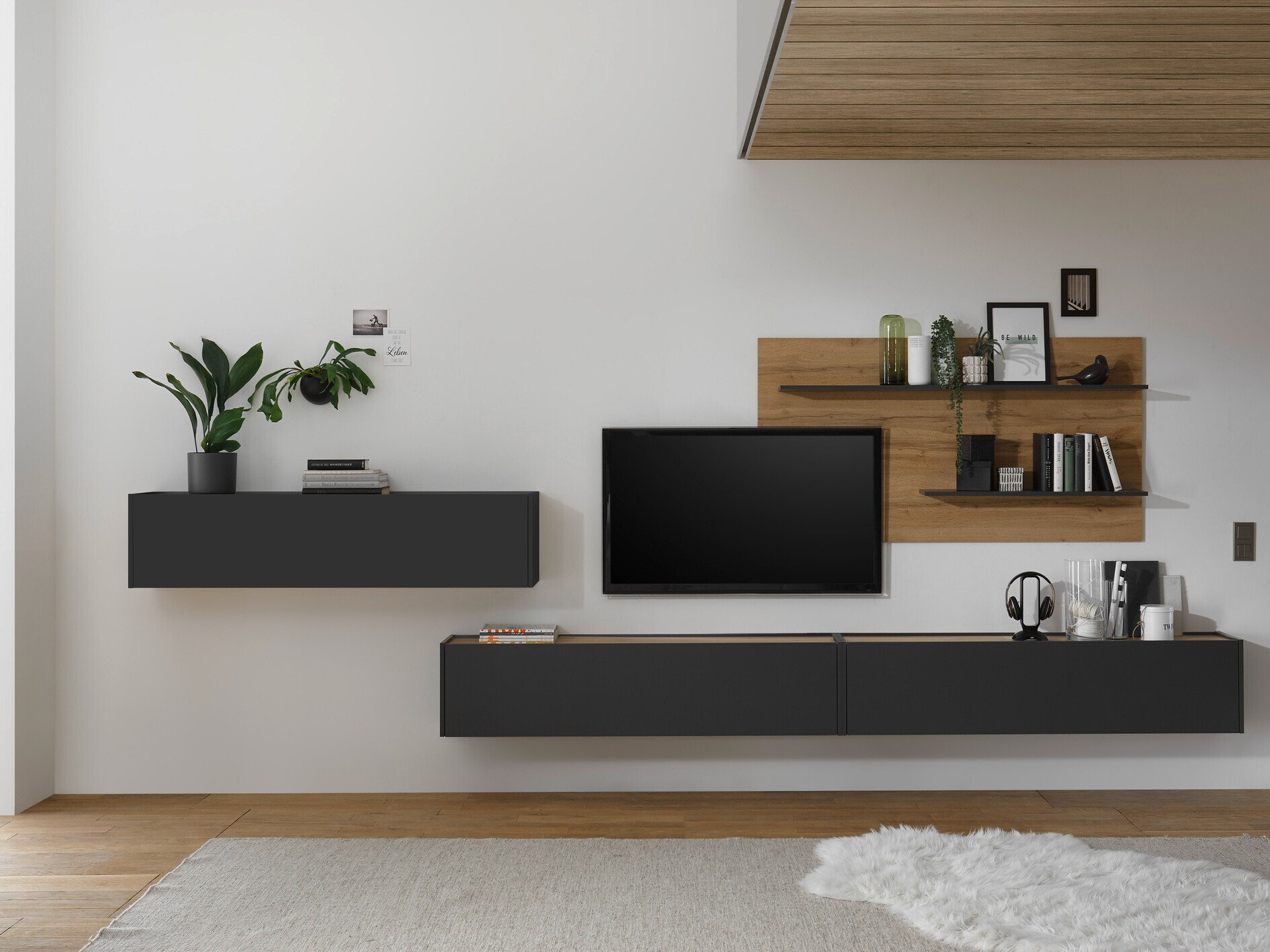 Set za dnevni boravak Elbsori 121 (Antracit + Hrast Wotan)