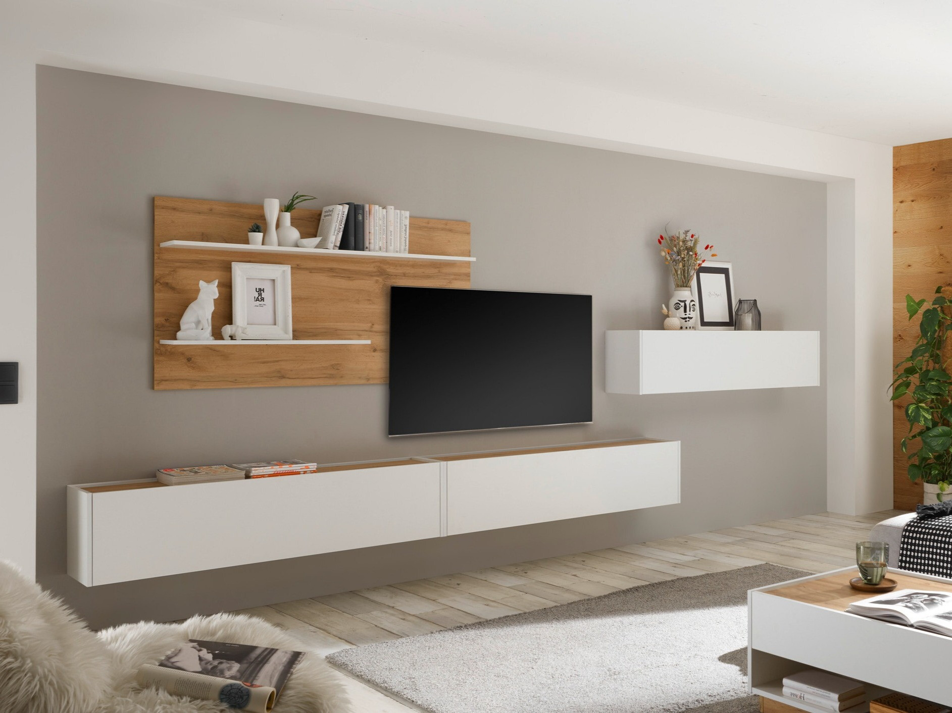 Set za dnevni boravak Elbsori 121 (Bijela + Hrast Wotan)