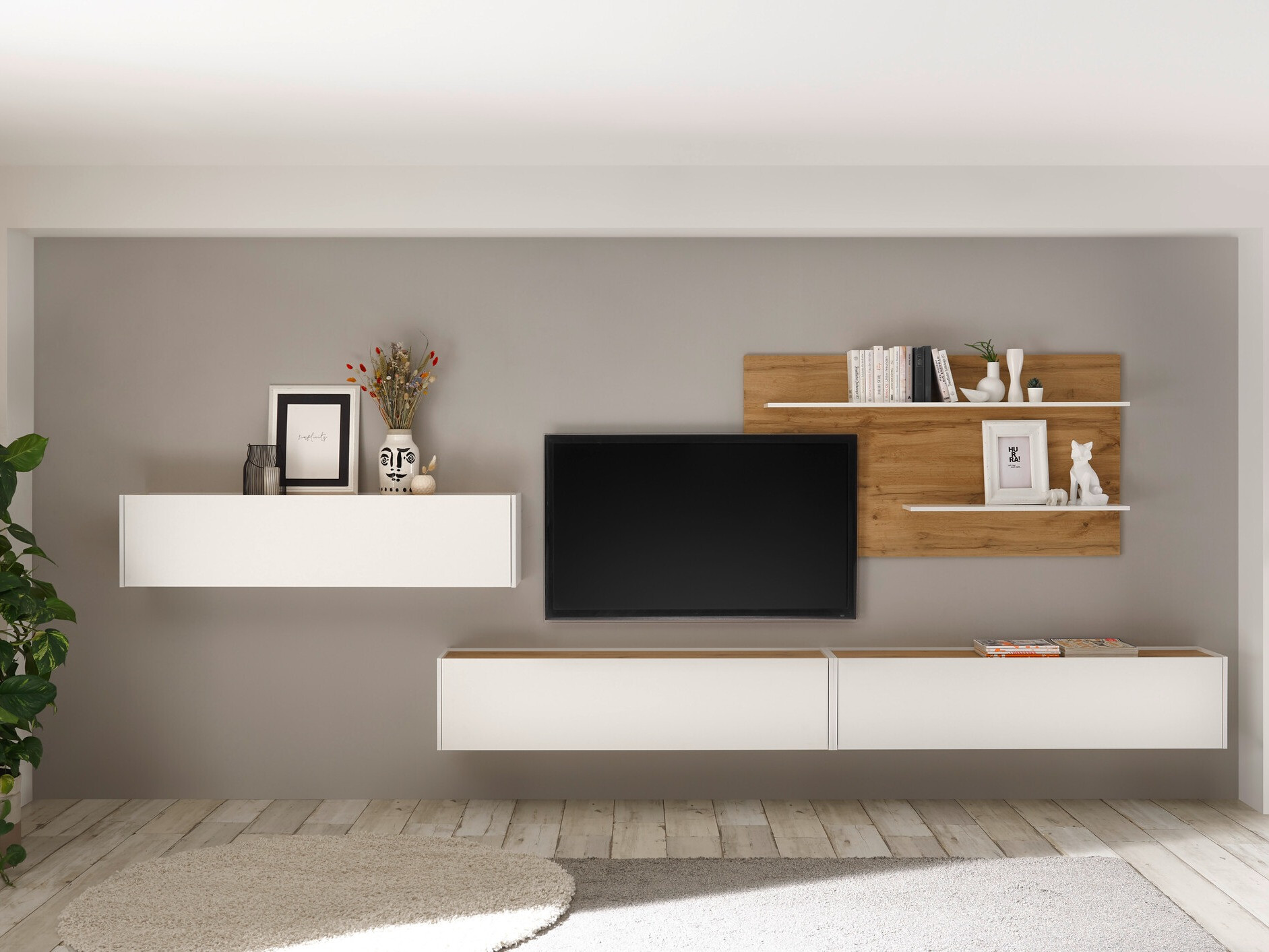 Set za dnevni boravak Elbsori 121 (Bijela + Hrast Wotan)