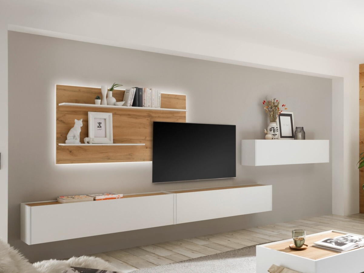 Set za dnevni boravak Elbsori 121 (Bijela + Hrast Wotan)