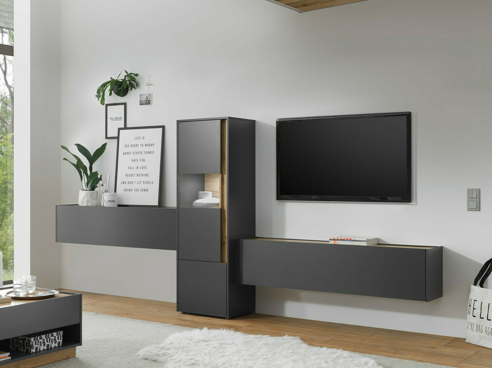 Set za dnevni boravak Elbsori 122 (Antracit + Hrast Wotan)