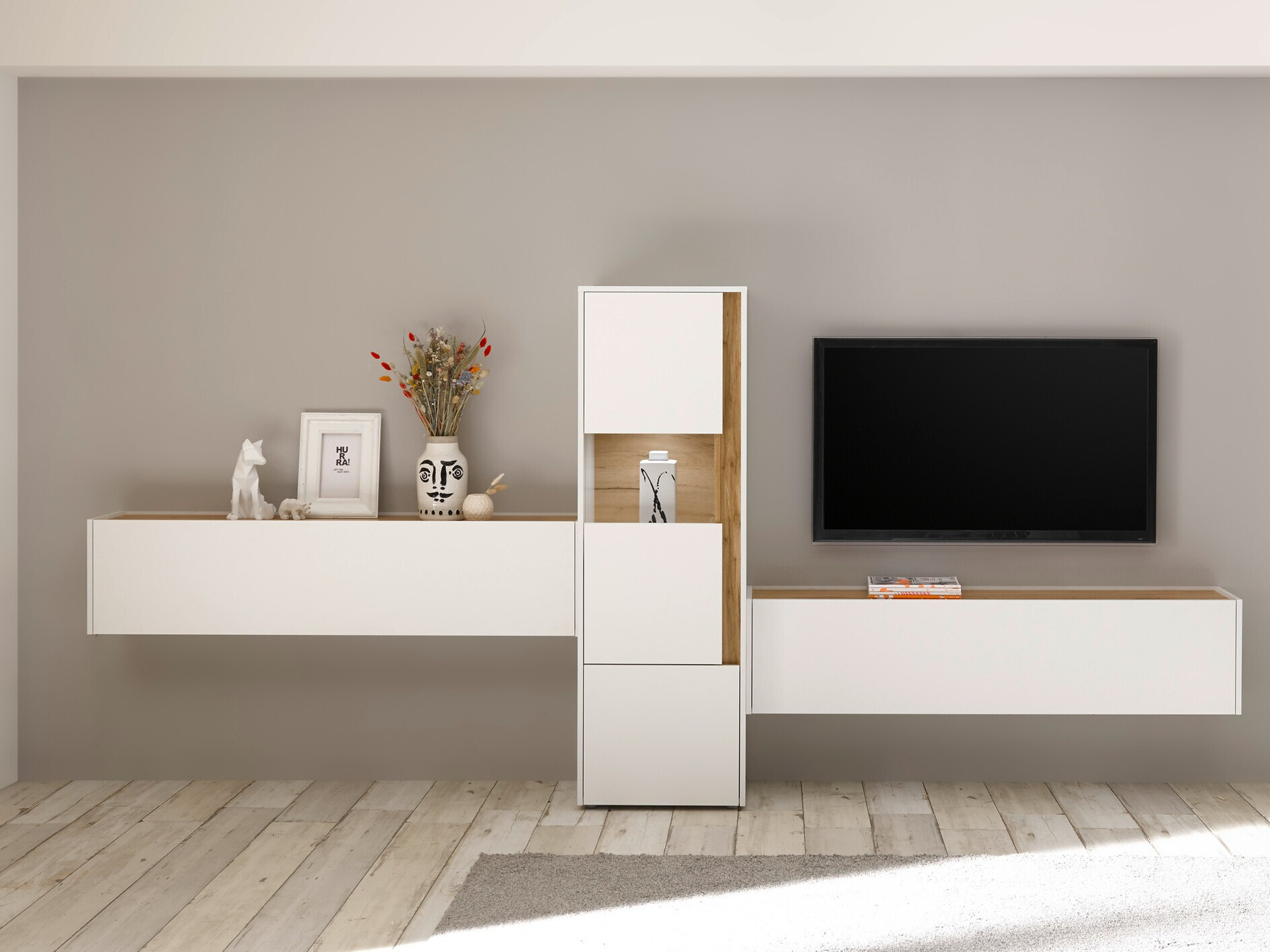 Set za dnevni boravak Elbsori 122 (Bijela + Hrast Wotan)