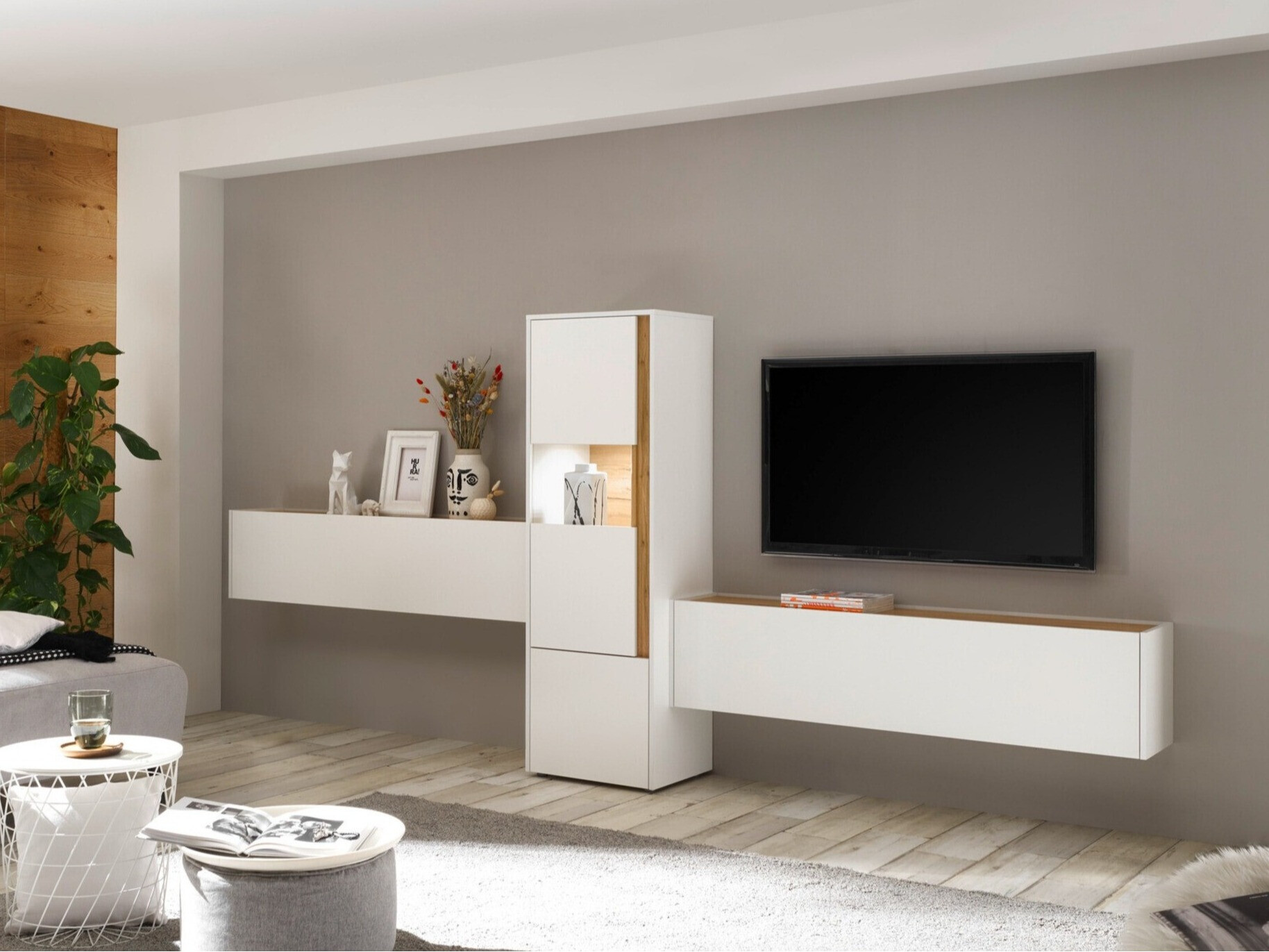 Set za dnevni boravak Elbsori 122 (Bijela + Hrast Wotan)