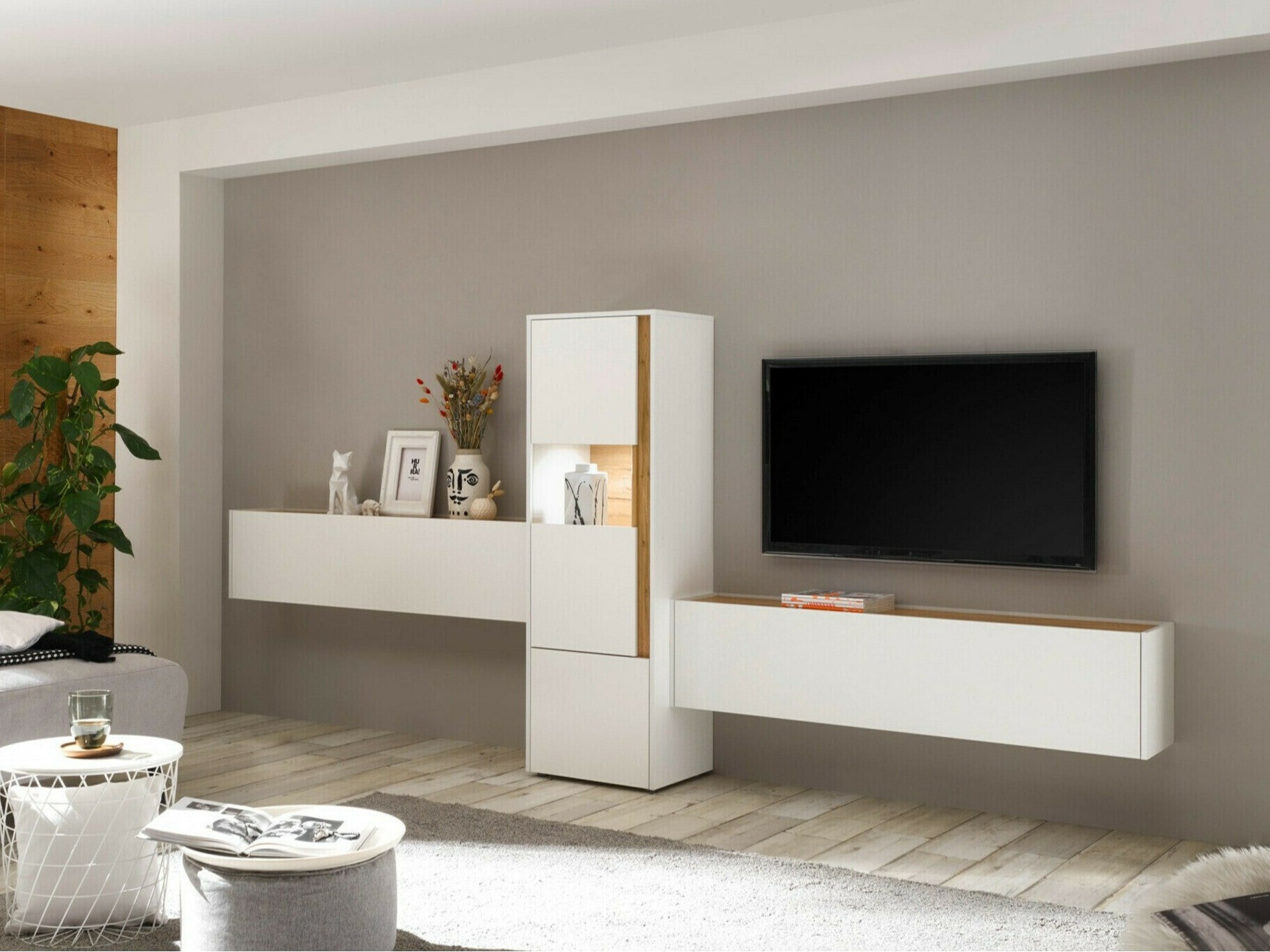 Set za dnevni boravak Elbsori 122 (Bijela + Hrast Wotan)