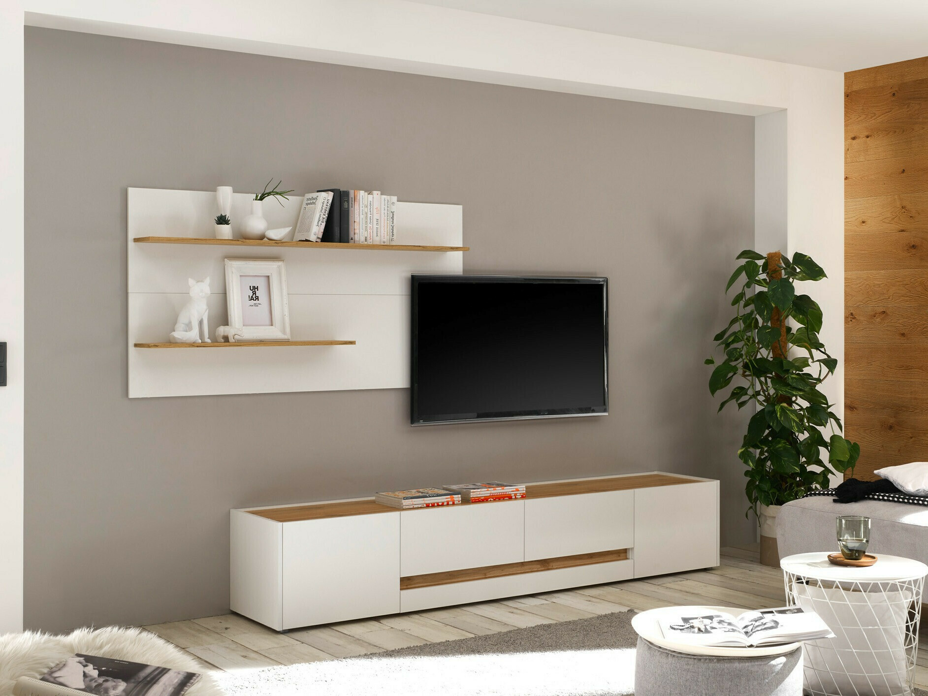 Set za dnevni boravak Elbsori 124 (Bijela + Hrast Wotan)