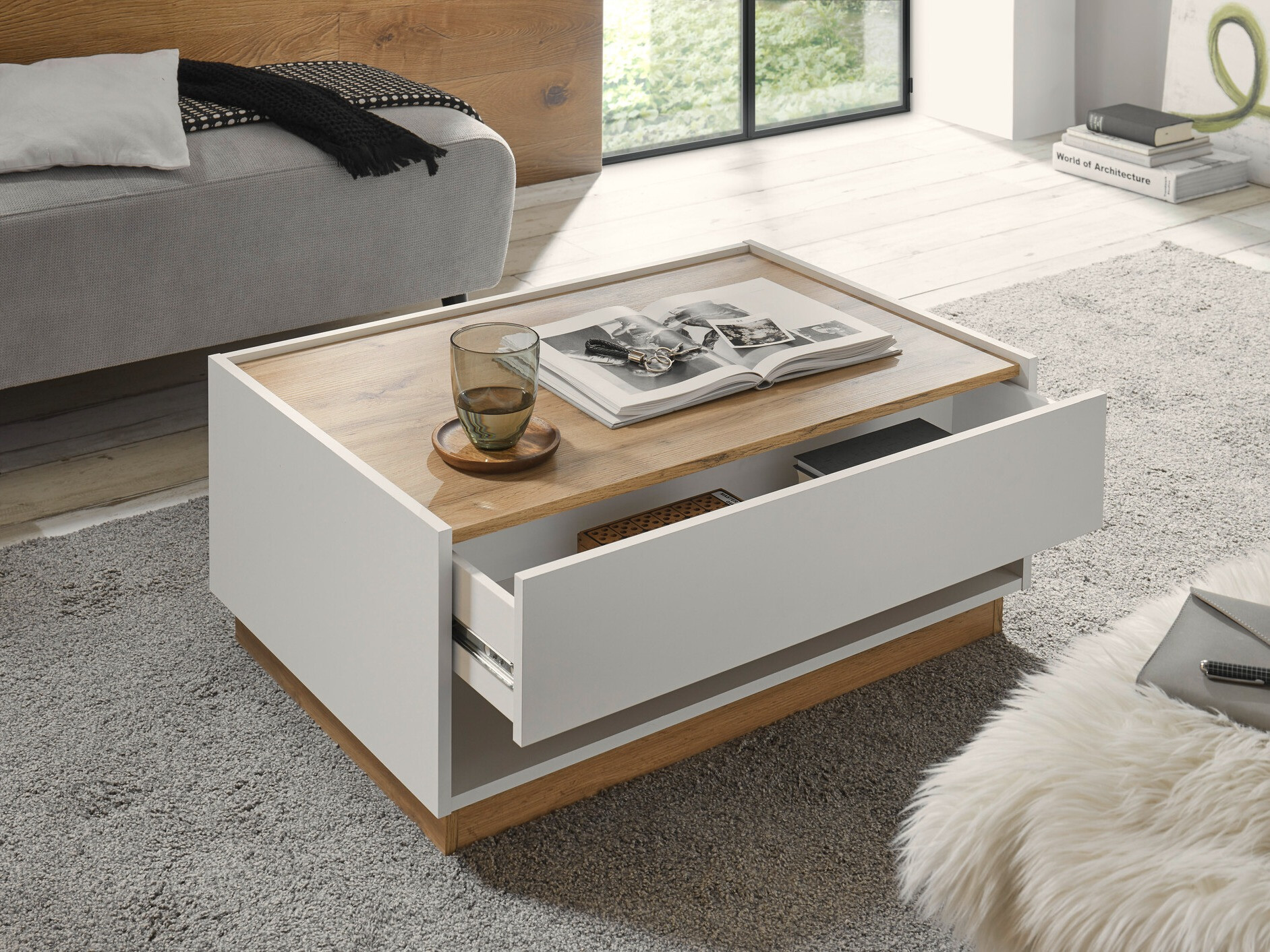 Stolić za kavu Elbsori 123 (Bijela + Hrast Wotan)